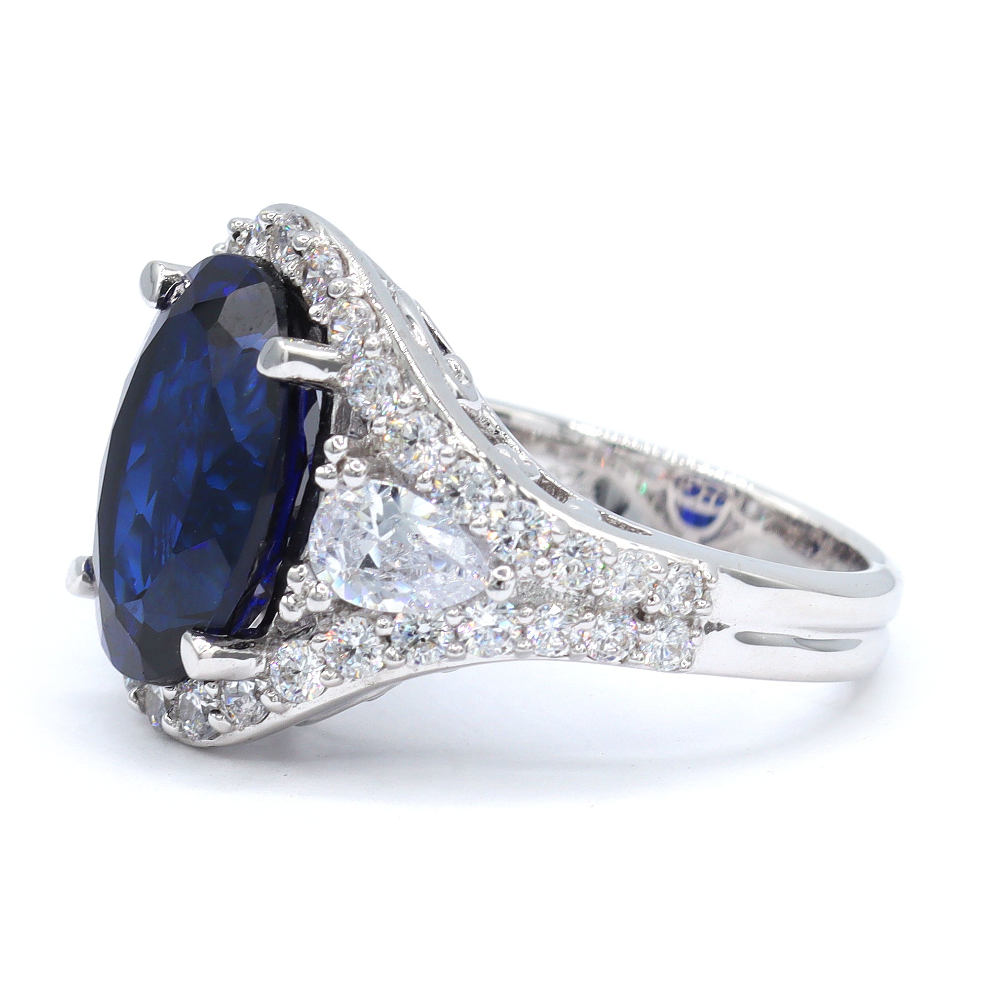 Signity Sterling Silver Created Blue Sapphire & Cubic Zirconia Ring CANNOT BE RESIZED
