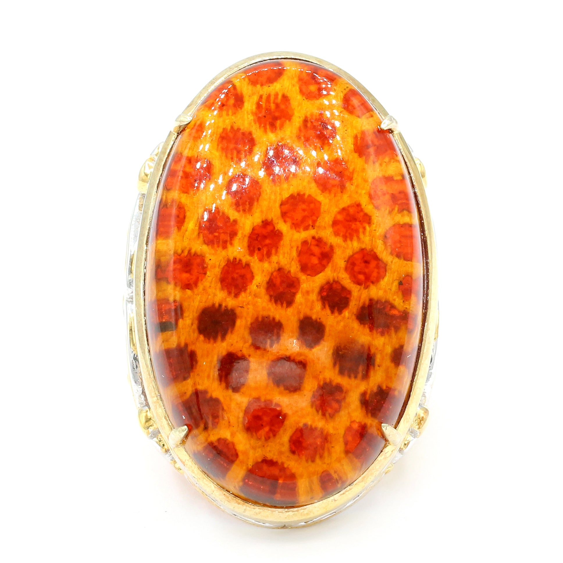 Gems en Vogue Choice of Animal Print Carved Amber & Orange Sapphire Ring