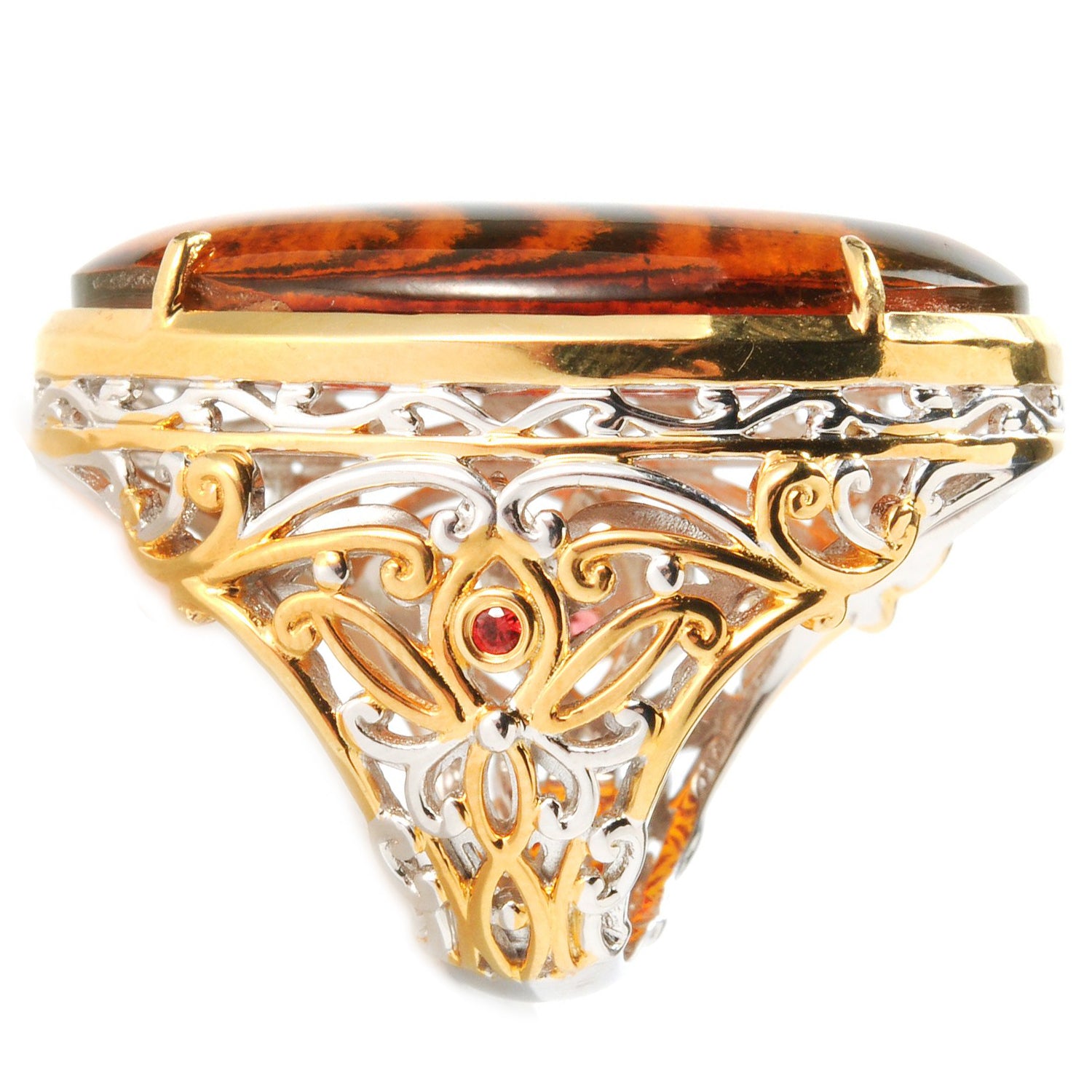 Gems en Vogue Choice of Animal Print Carved Amber & Orange Sapphire Ring