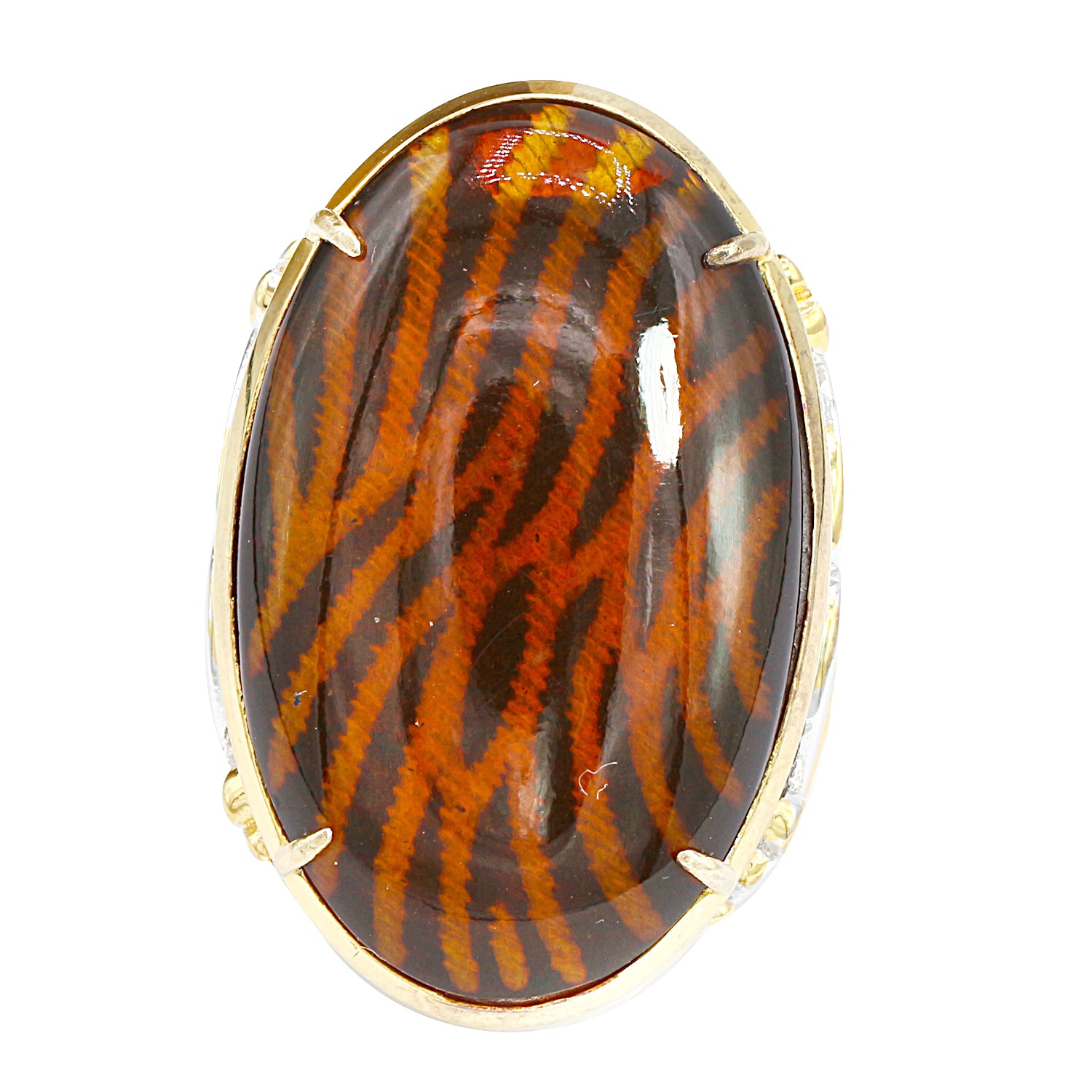 Gems en Vogue Choice of Animal Print Carved Amber & Orange Sapphire Ring