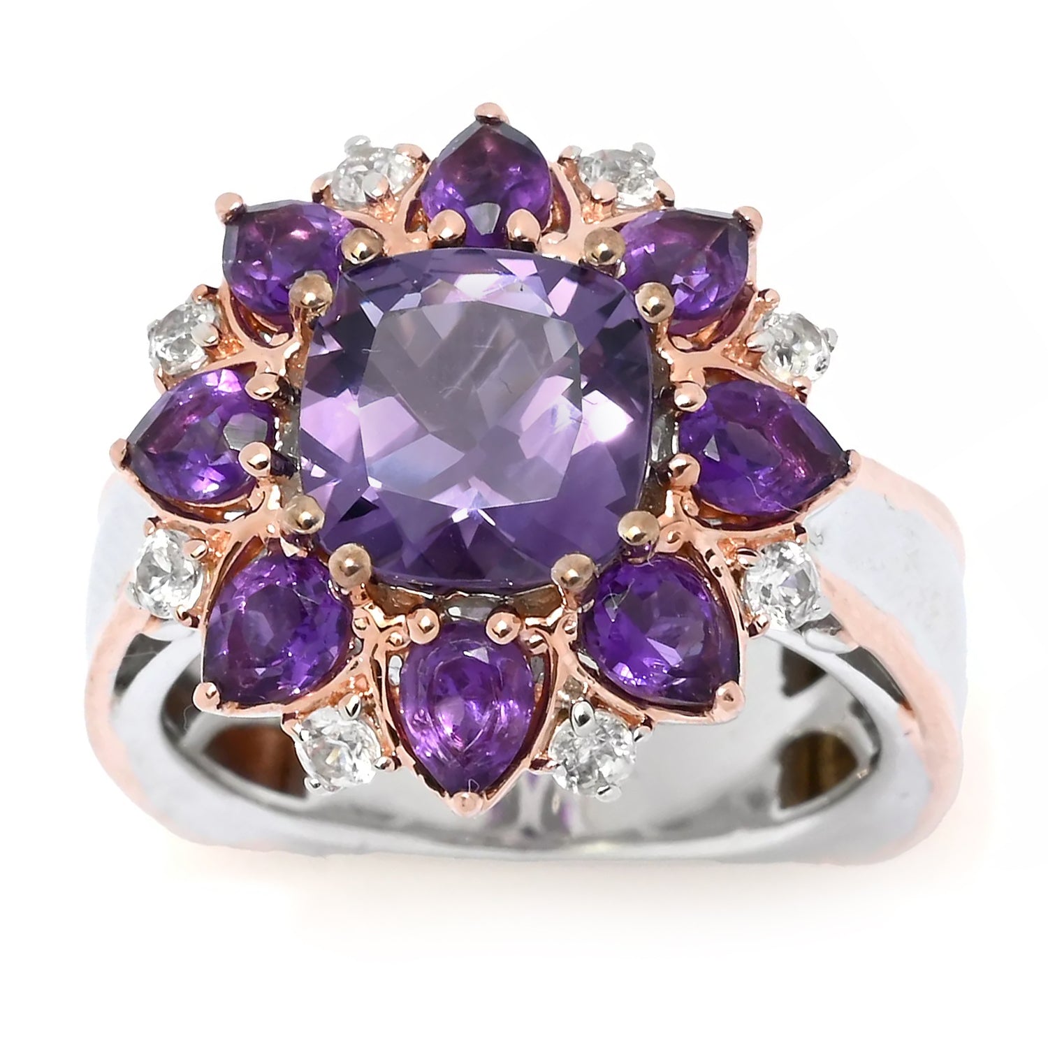 Gems en Vogue 3.62ctw Blue Amethyst, African Amethyst & White Zircon Ring