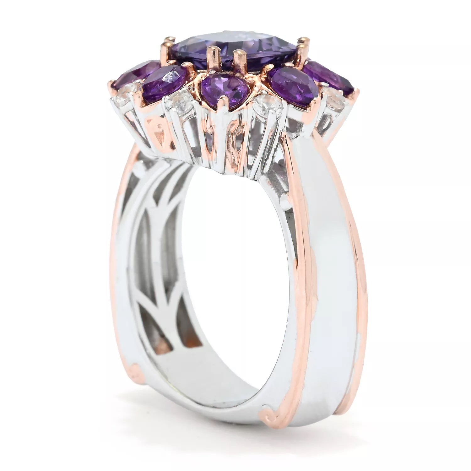 Gems en Vogue 3.62ctw Blue Amethyst, African Amethyst & White Zircon Ring