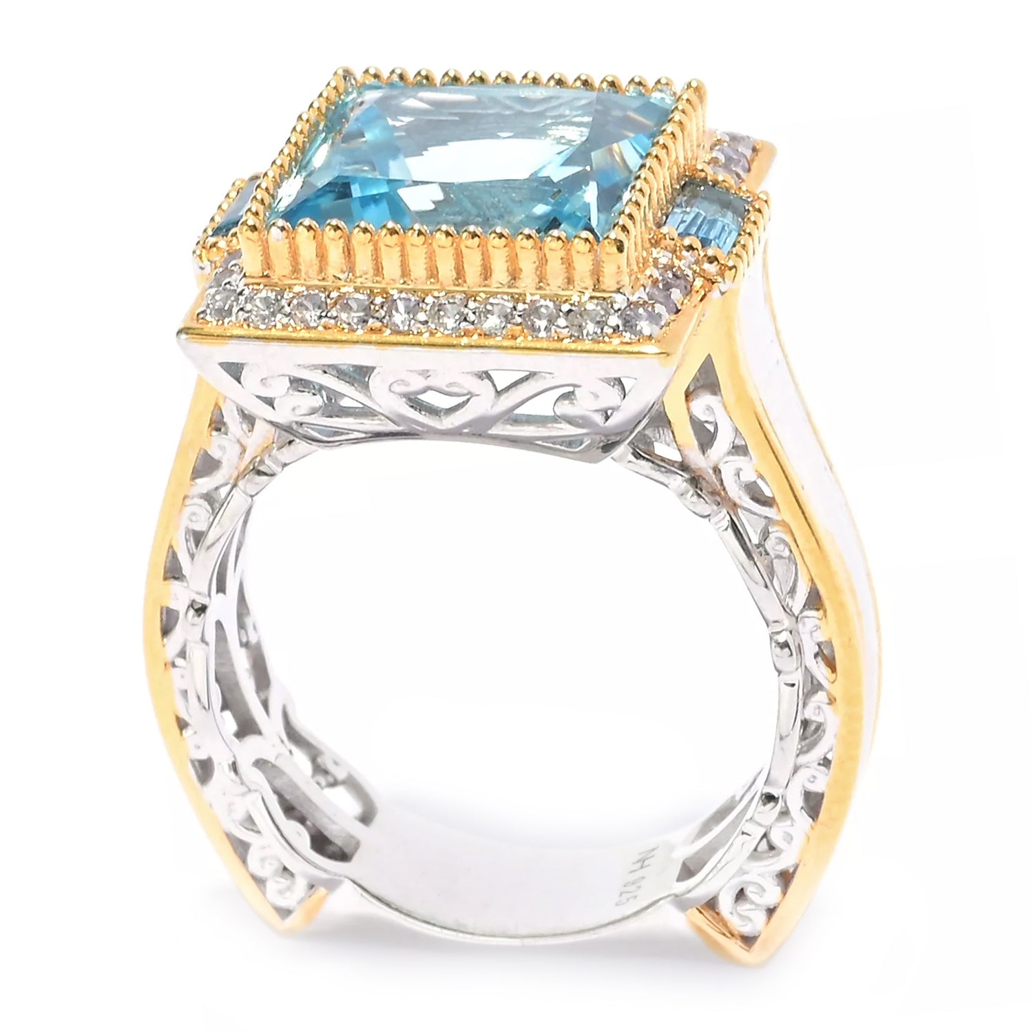 Gems en Vogue 7.21ctw Dark Sky Blue Topaz & White Zircon Ring