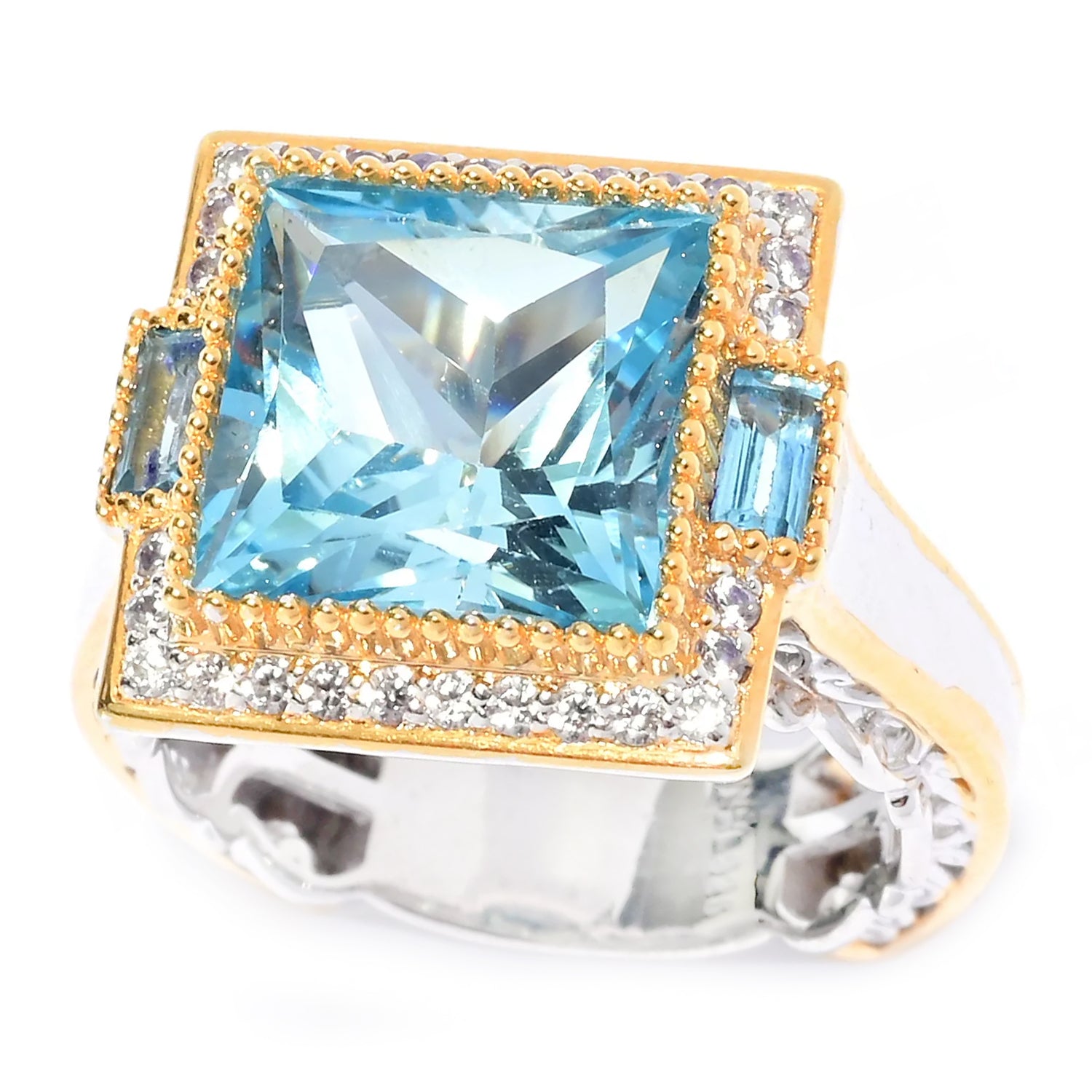 Gems en Vogue 7.21ctw Dark Sky Blue Topaz & White Zircon Ring