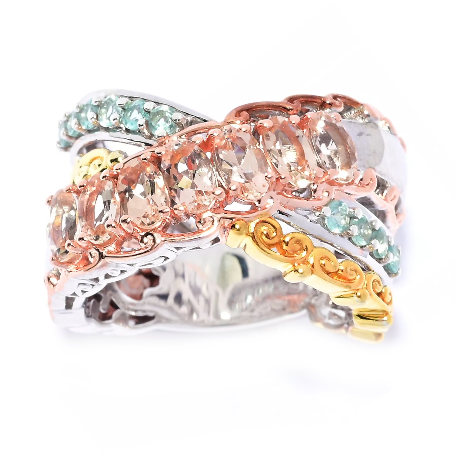 Gems en Vogue 1.85ctw Morganite & Paraiba Apatite Highway Ring