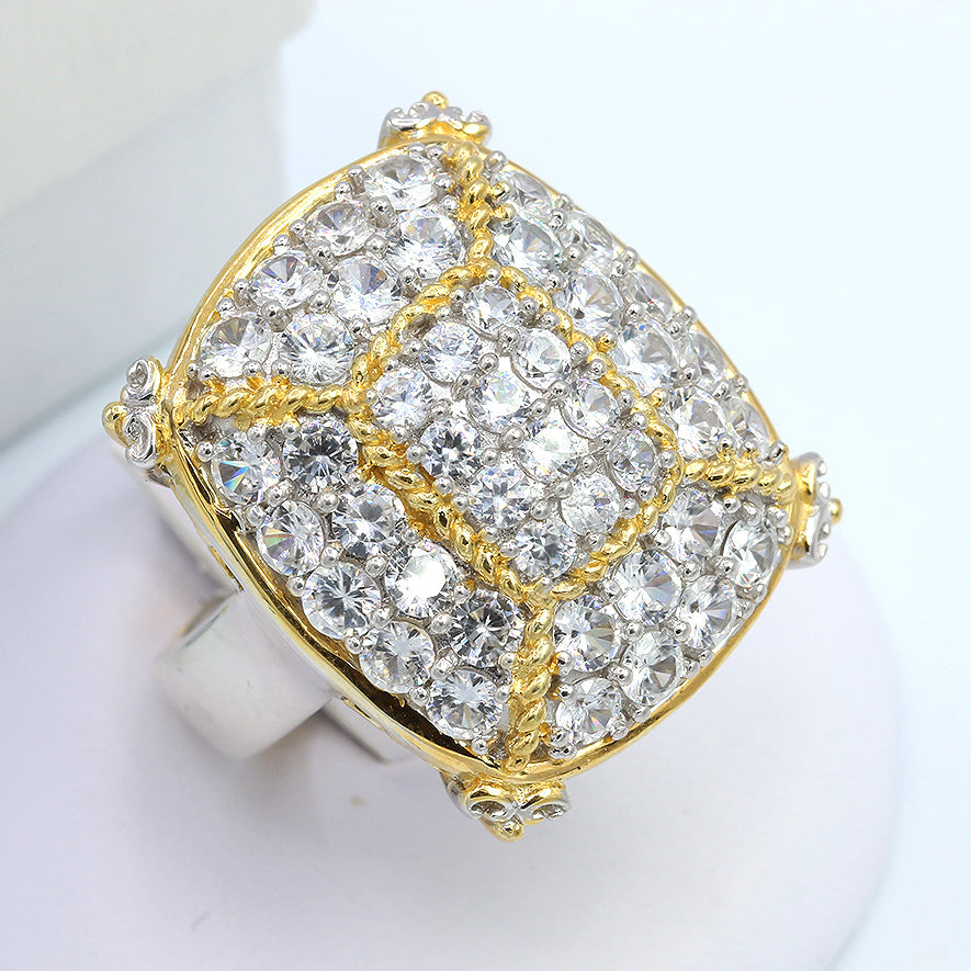 Gems en Vogue 5.76ctw Multi White Zircon Cushion Shaped Dome Ring