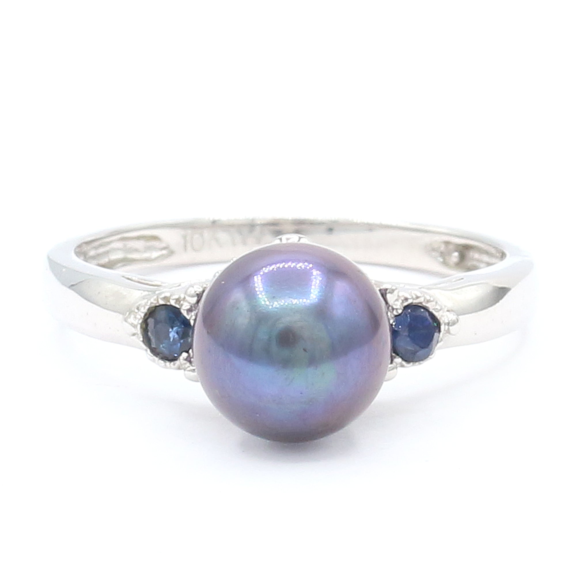 Golden Jewel 10K White Gold Peacock Pearl & Sapphire Ring