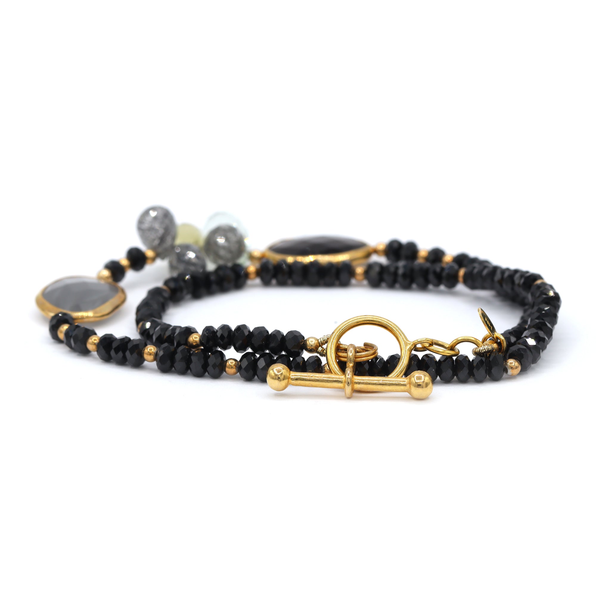 Bracelet Provisor en quartz rutile doré, quartz fumé et cornaline