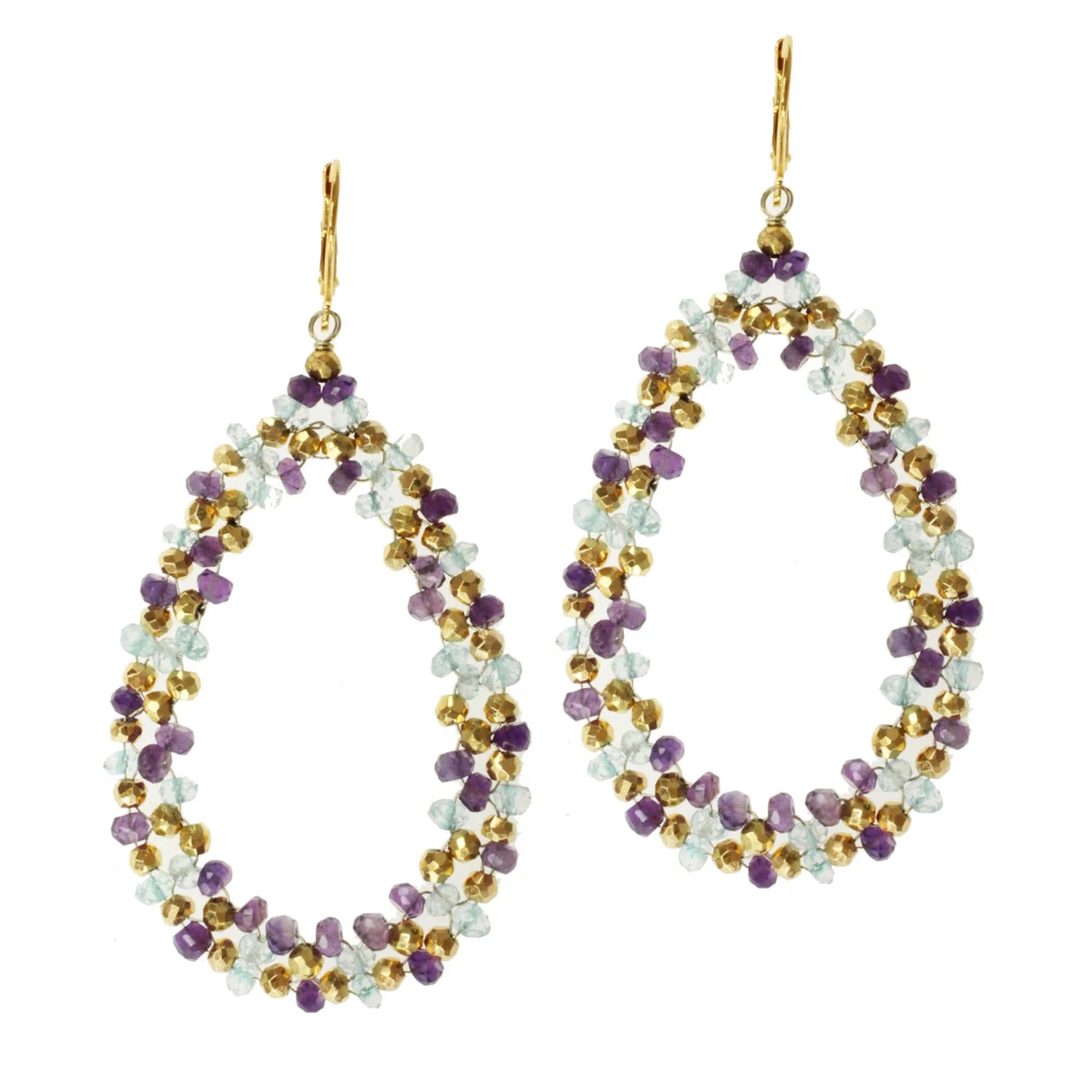 Kristen Amato Gold over Silver Amethyst Blue Topaz and Pyrite Earrings