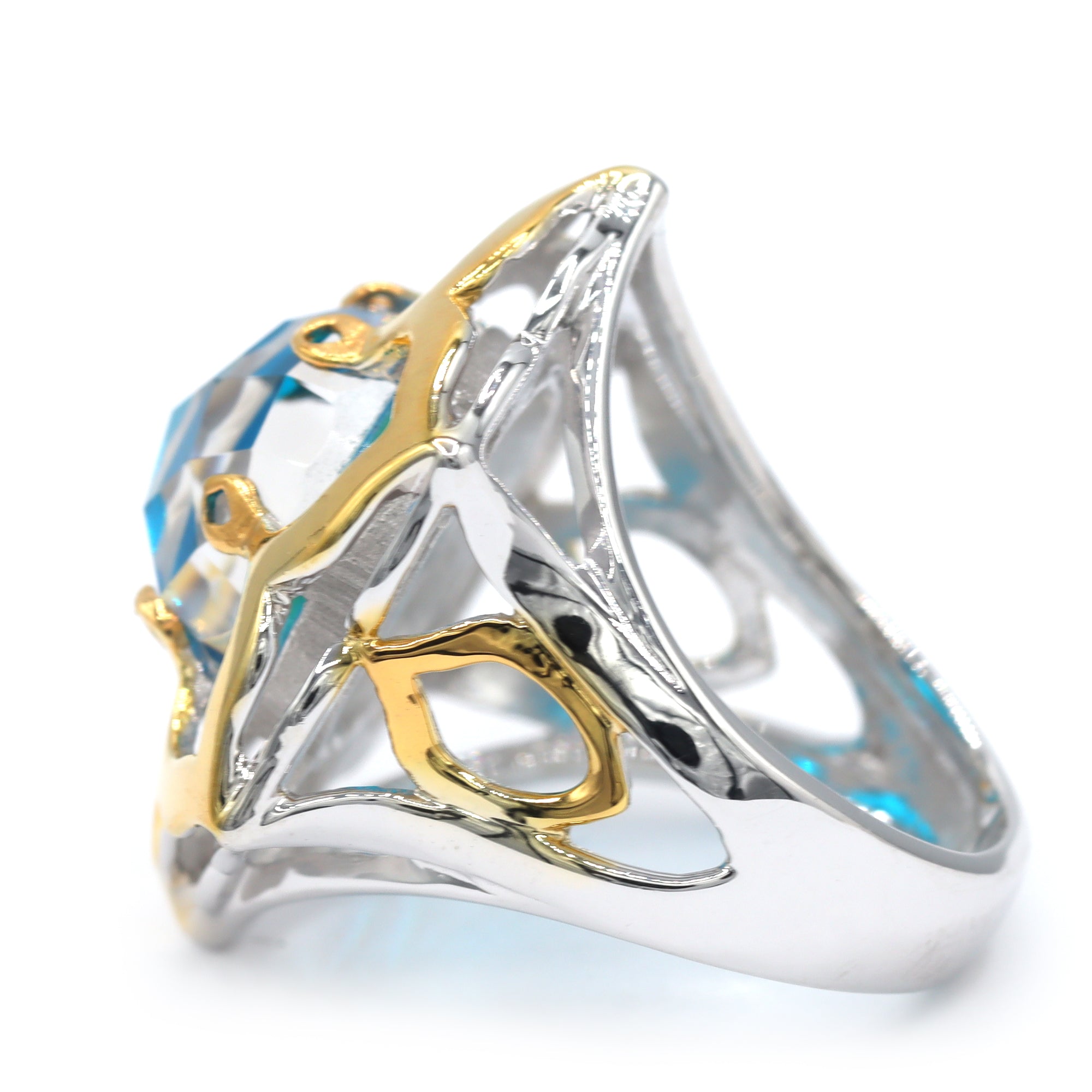 Jason Dow 5.35ctw Blue or Pink Quartz Doublet Flower Ring
