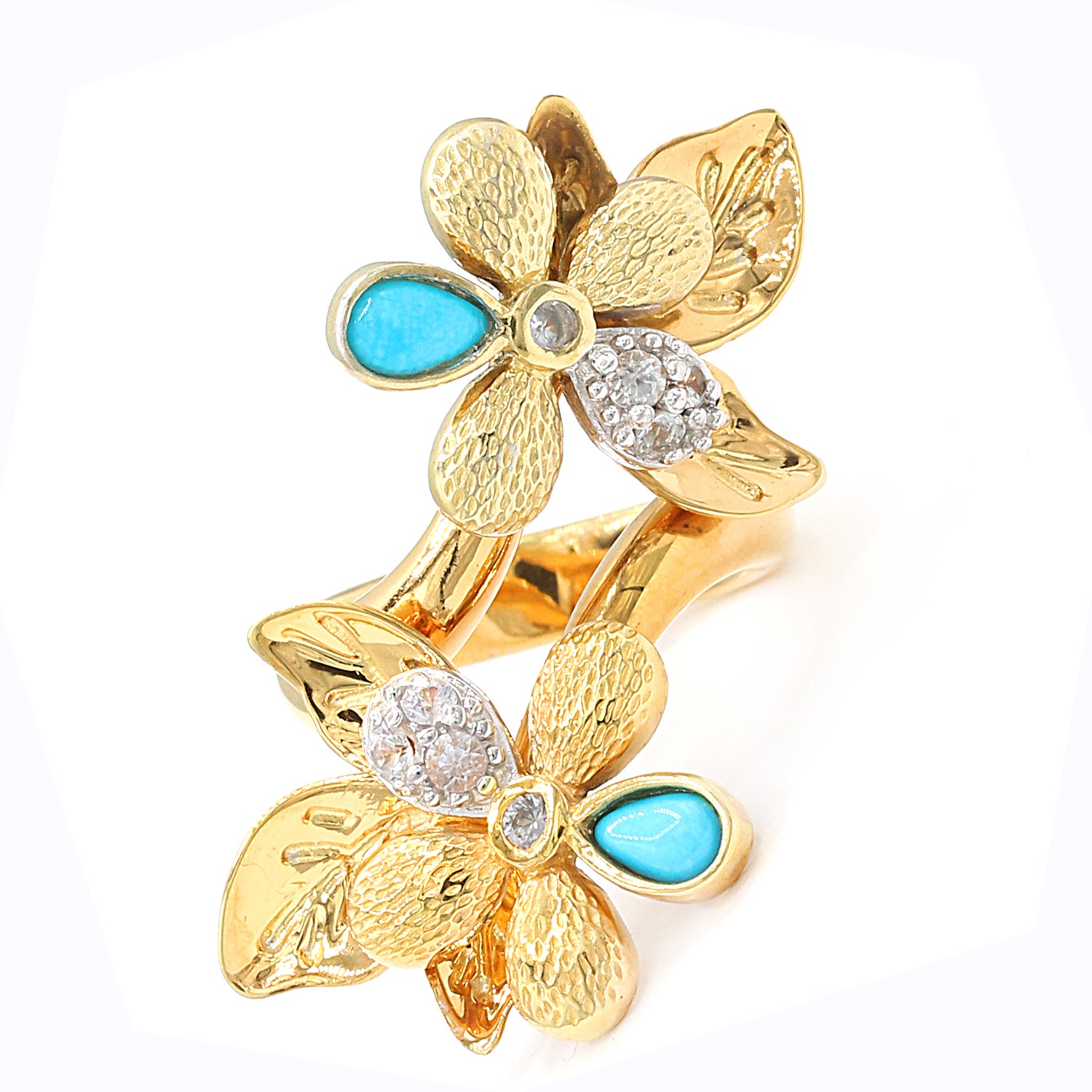 Colette Steckel Mexican Turquoise & White Sapphire Flower & Leaf Ring