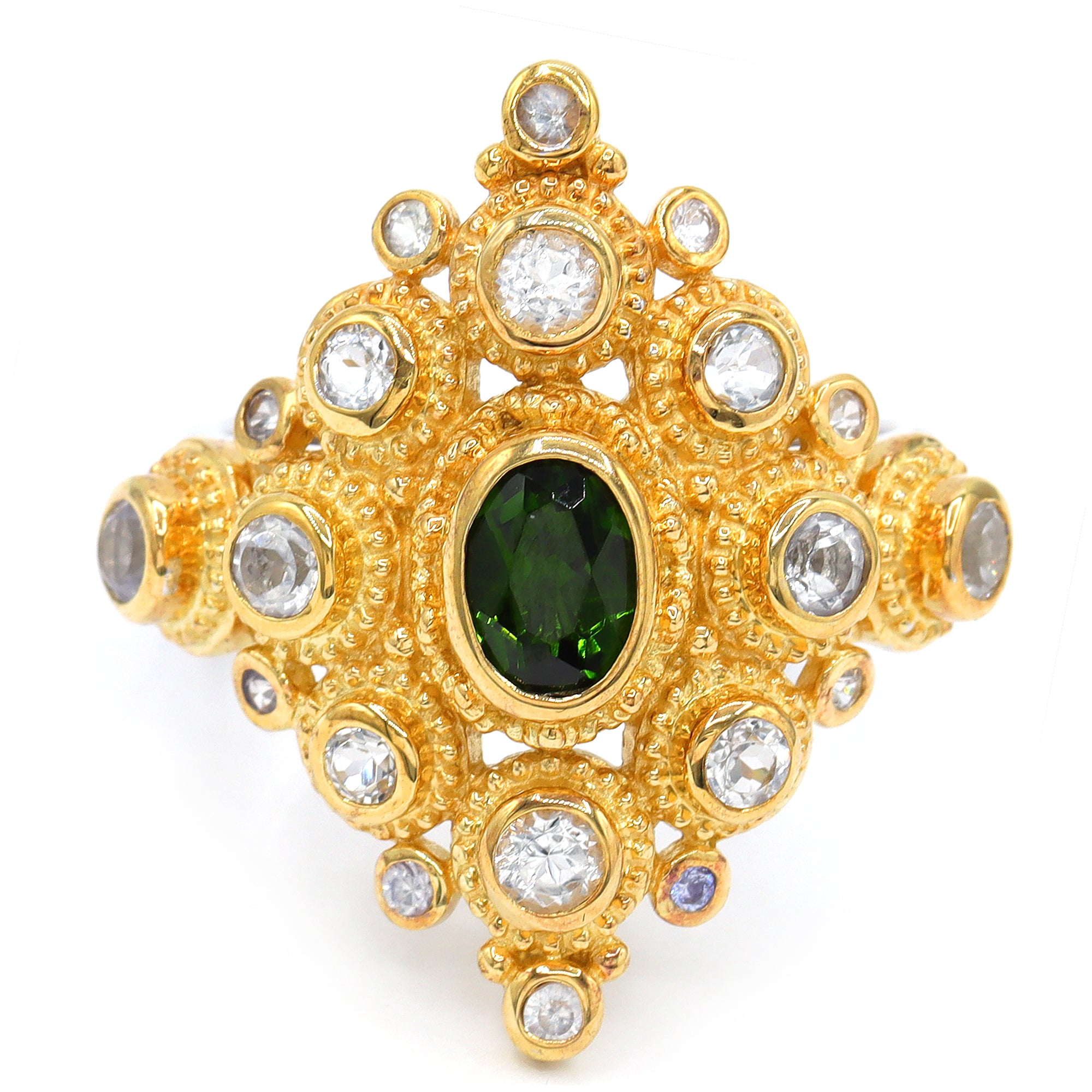 Bague à trois rangs de diopsides de chrome de 4,40 carats en argent et palladium 24 carats Gems en Vogue
