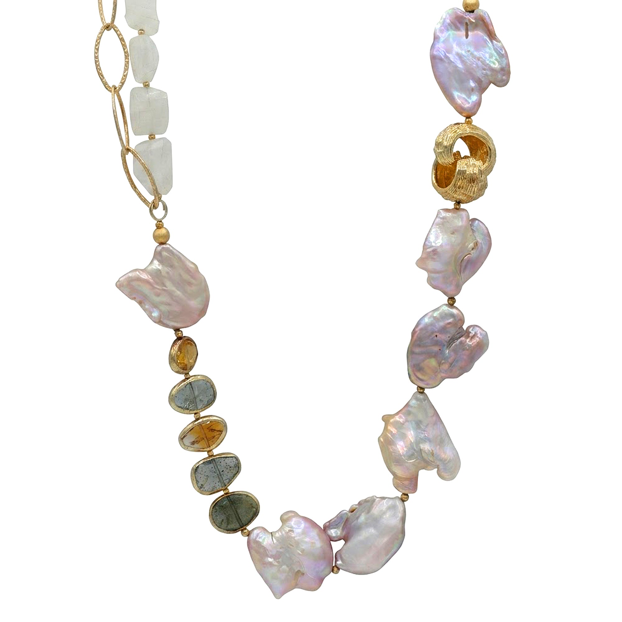 Provisor Pearl, Moonstone & Multi Gemstones Necklace