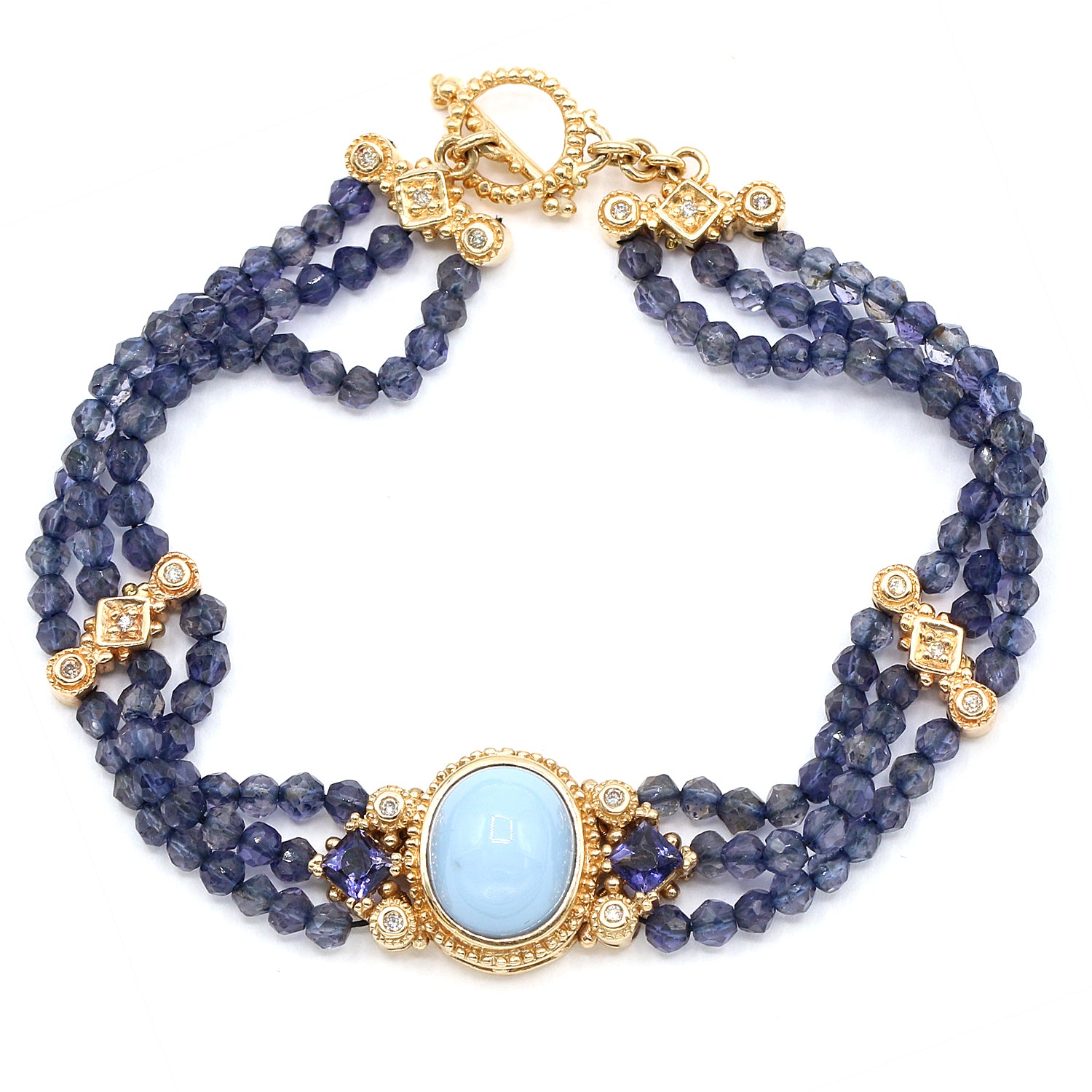 Gems en Vogue 14K Yellow Gold Blue Opal, Iolite & Diamond Toggle Bracelet