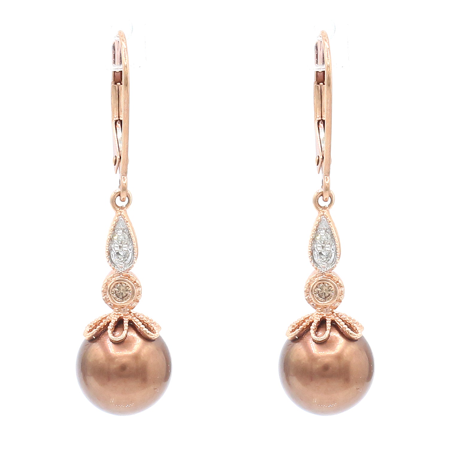 Golden Jewel 14K Yellow Gold Chocolate Pearl & Diamond Drop Earrings