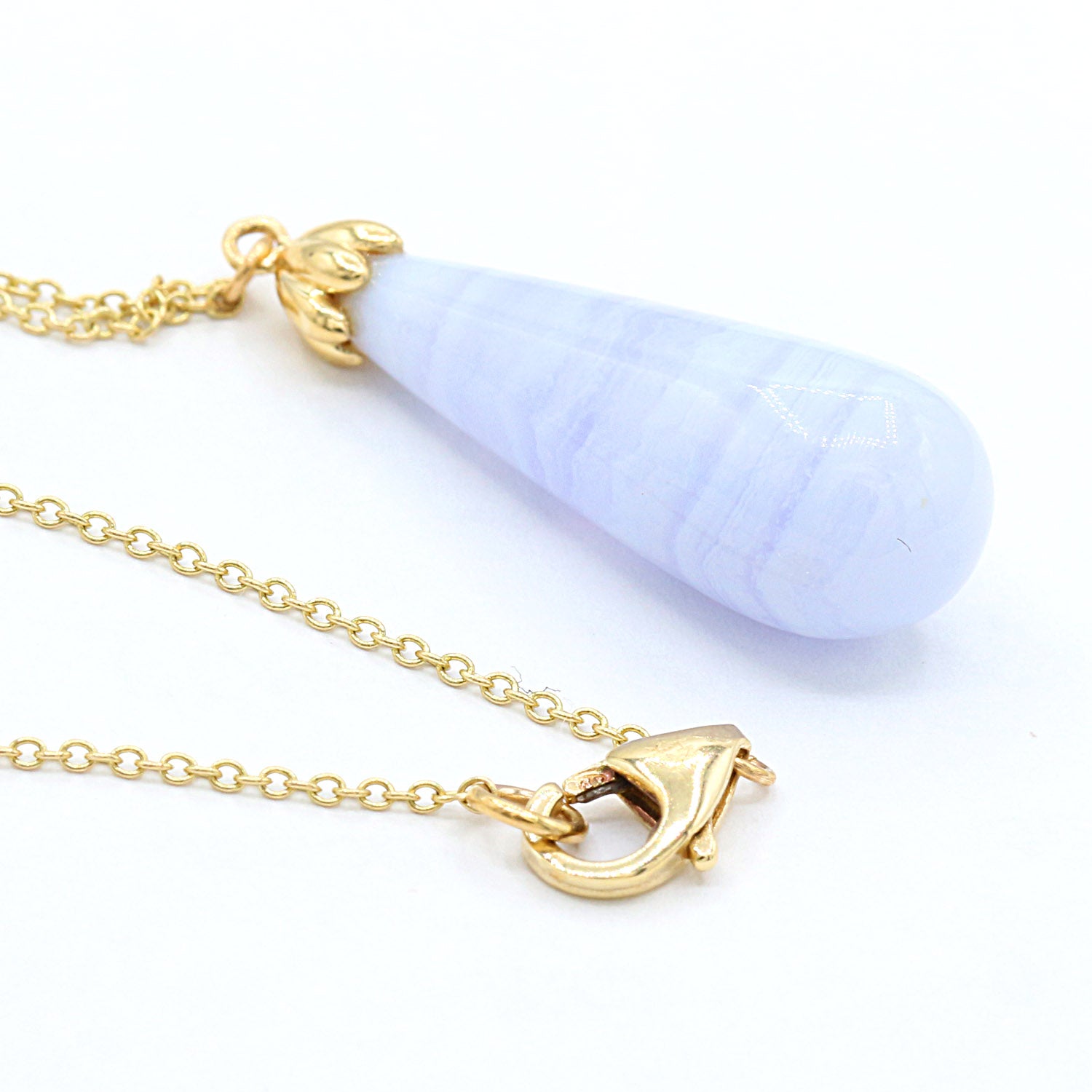 Gems en Vogue 14K Yellow Gold Blue Lace Agate Necklace