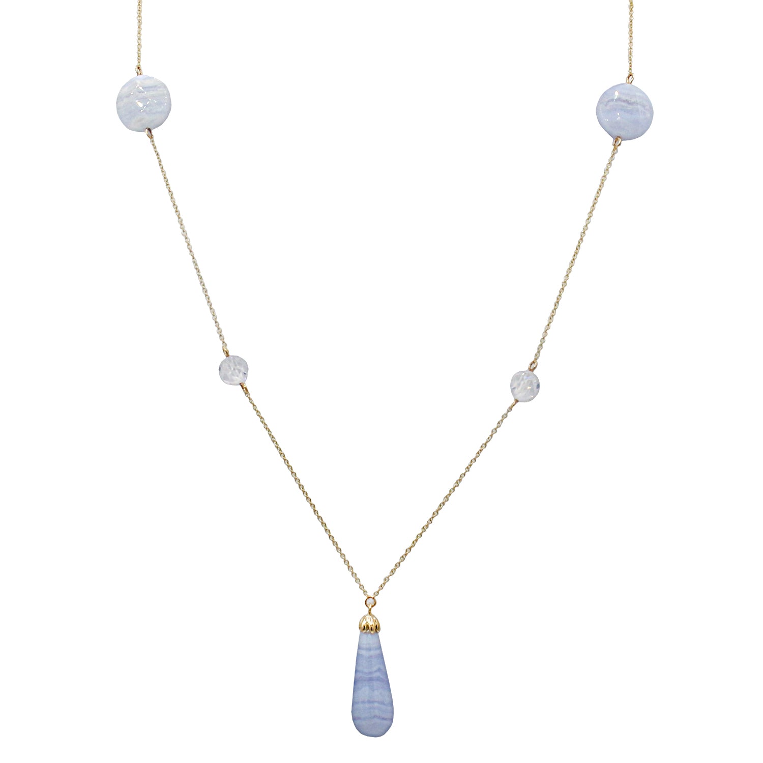 Gems en Vogue 14K Yellow Gold Blue Lace Agate Necklace