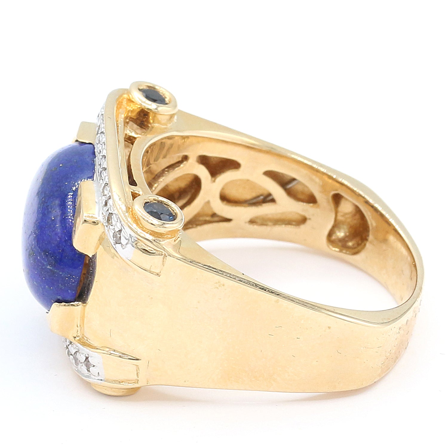 Golden Jewel 14K Yellow Gold Lapis, Blue Sapphire & Diamond Ring