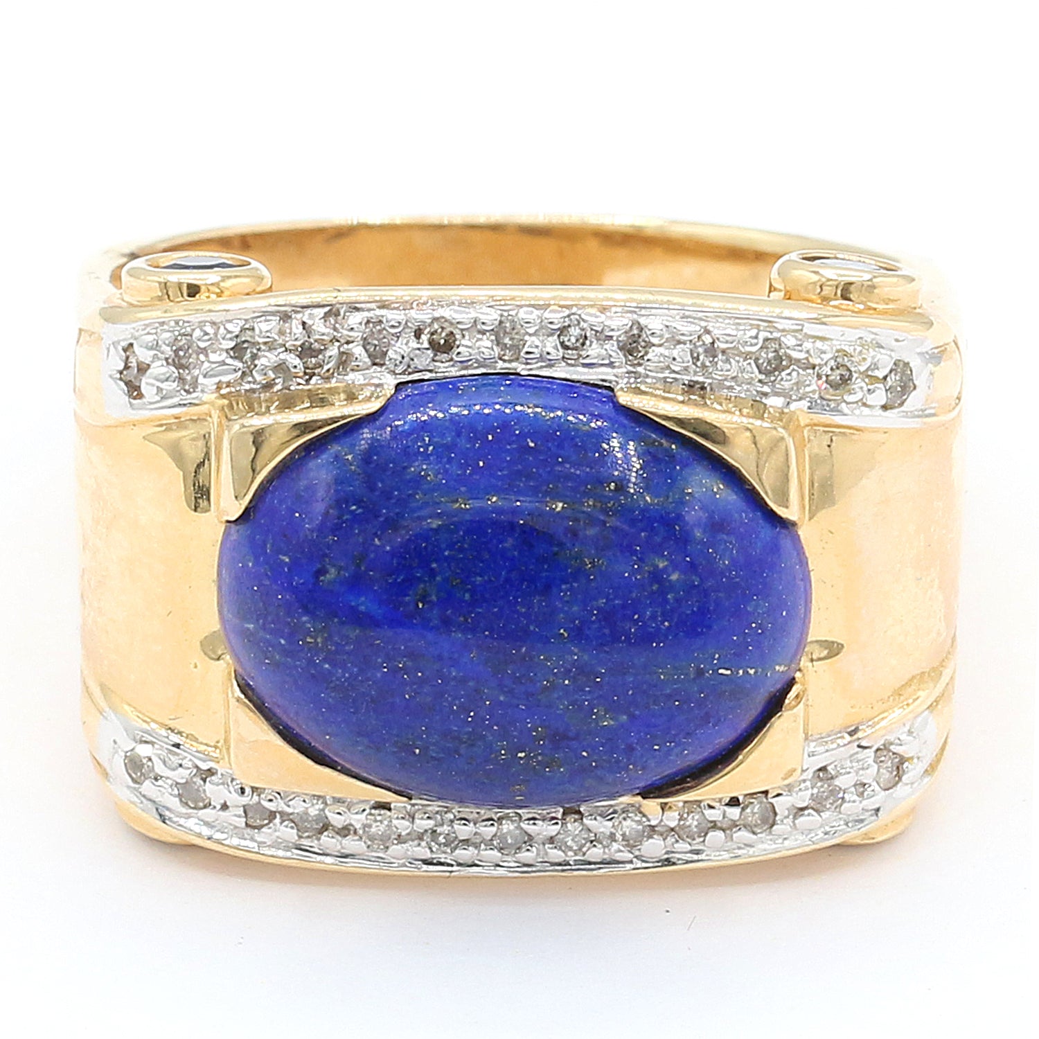 Golden Jewel 14K Yellow Gold Lapis, Blue Sapphire & Diamond Ring