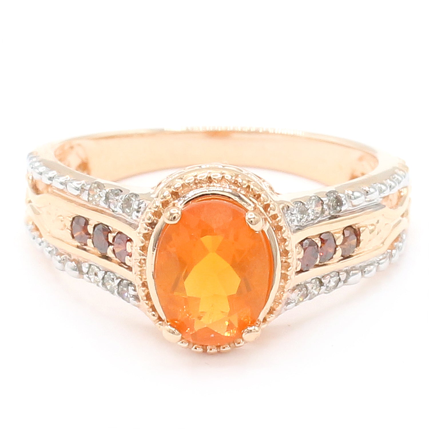 Gems en Vogue 14K Rose Gold 1.09ctw Fire Opal & Diamond Ring