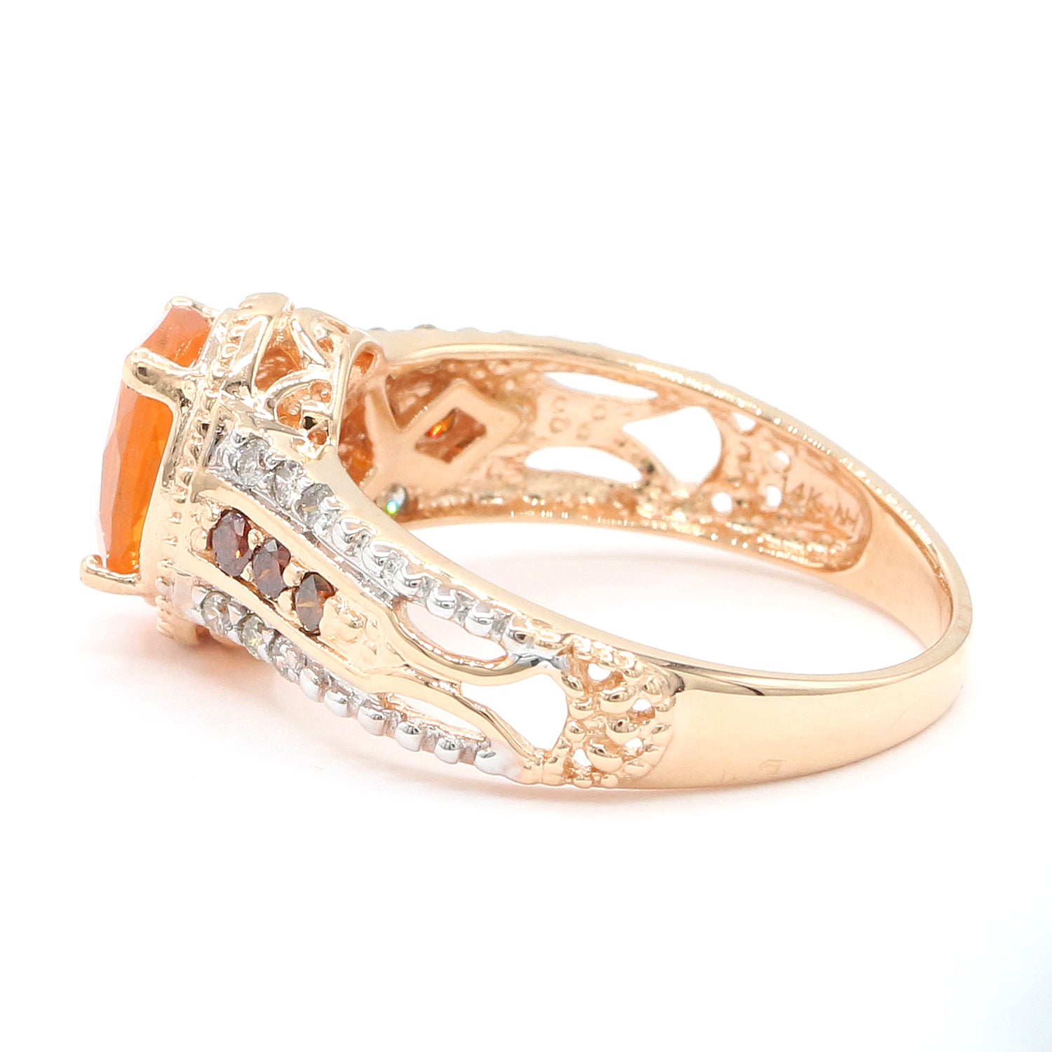 Gems en Vogue 14K Rose Gold 1.09ctw Fire Opal & Diamond Ring