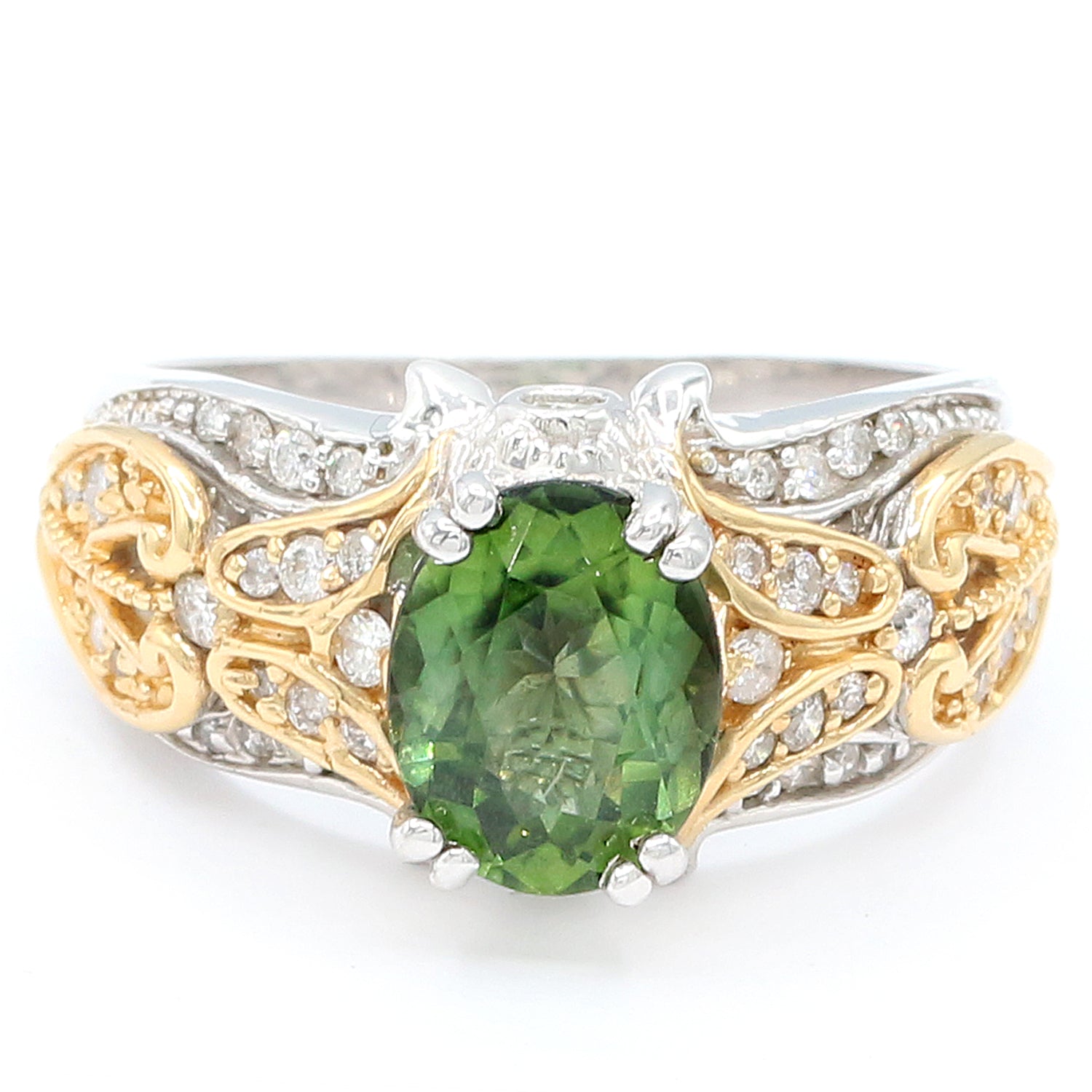 Gems en Vogue Luxe Collection, 14K Gold 3.43ctw Green Tourmaline, Sapphire & Diamond Ring