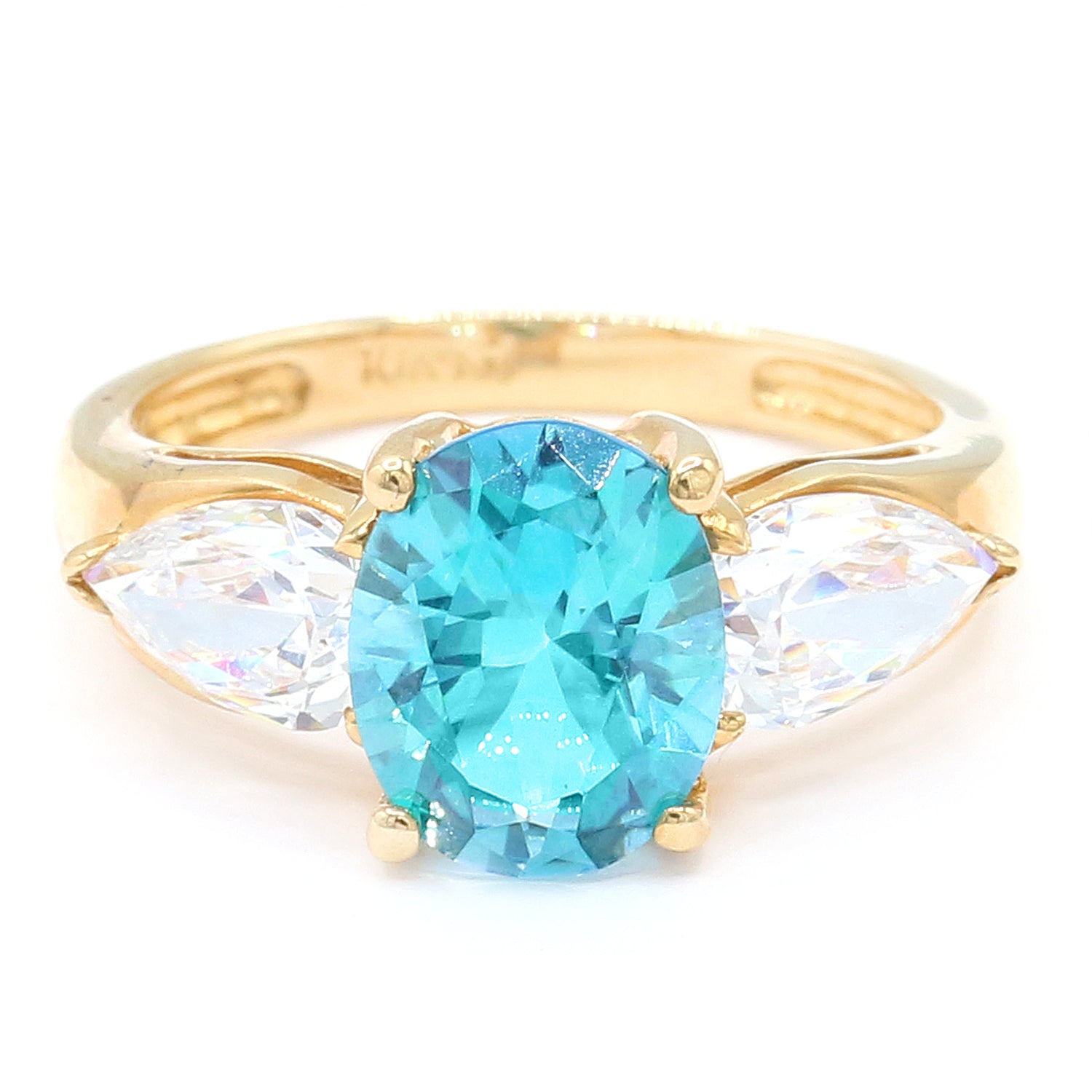 Golden Jewel 10k Yellow Gold 5.92ctw Teal Topaz & White Zircon Ring