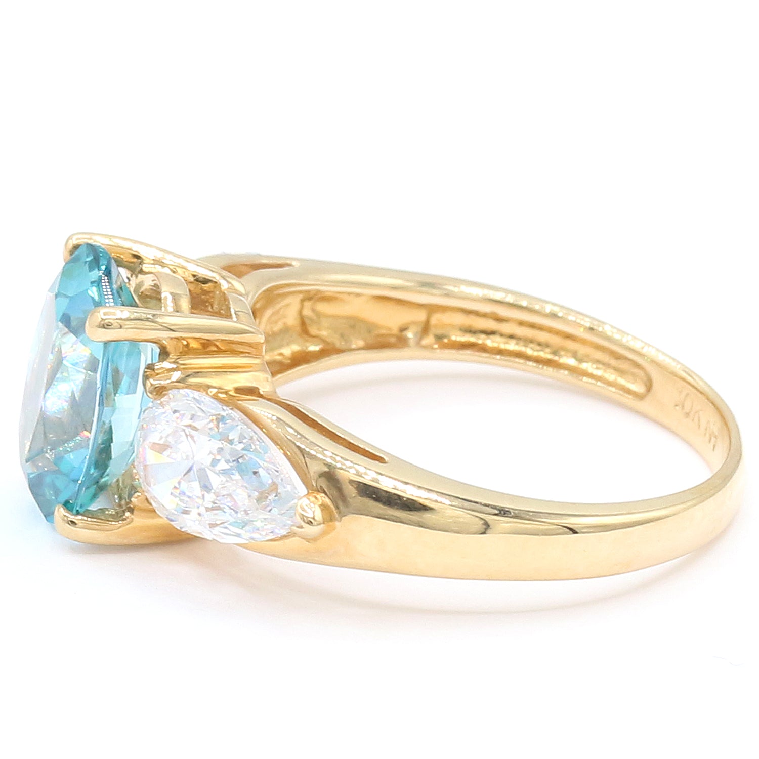 Golden Jewel 10k Yellow Gold 5.92ctw Teal Topaz & White Zircon Ring