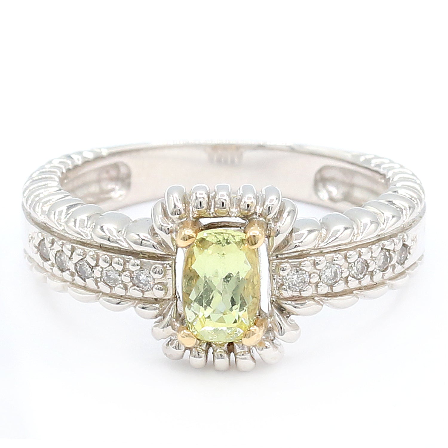 Golden Jewel 14K White Gold 0.65ctw Canary Apatite & Diamond Ring