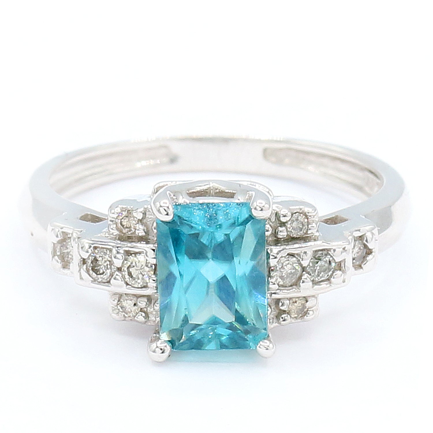 Golden Jewel 14K White Gold 1.73ctw Blue Zircon & Diamond Ring