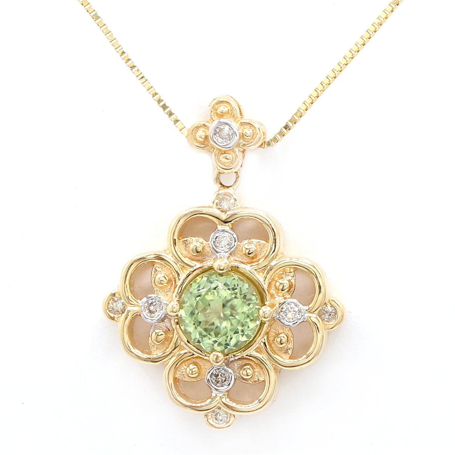 Golden Jewel 14K Yellow Gold 1.07ctw Tashmarine & Diamond Flower Pendant
