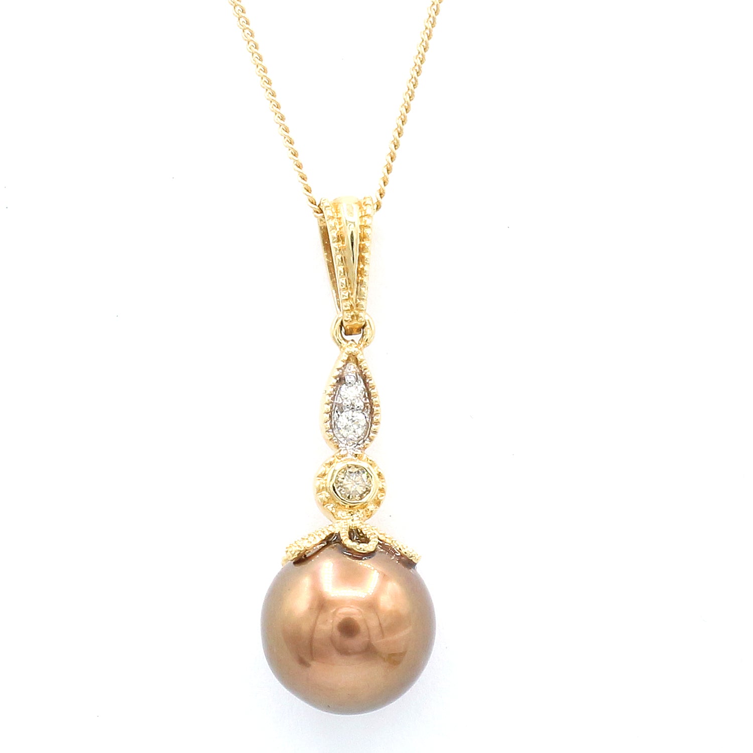 Golden Jewel 14K Yellow Gold Chocolate Pearl & Diamond Pendant