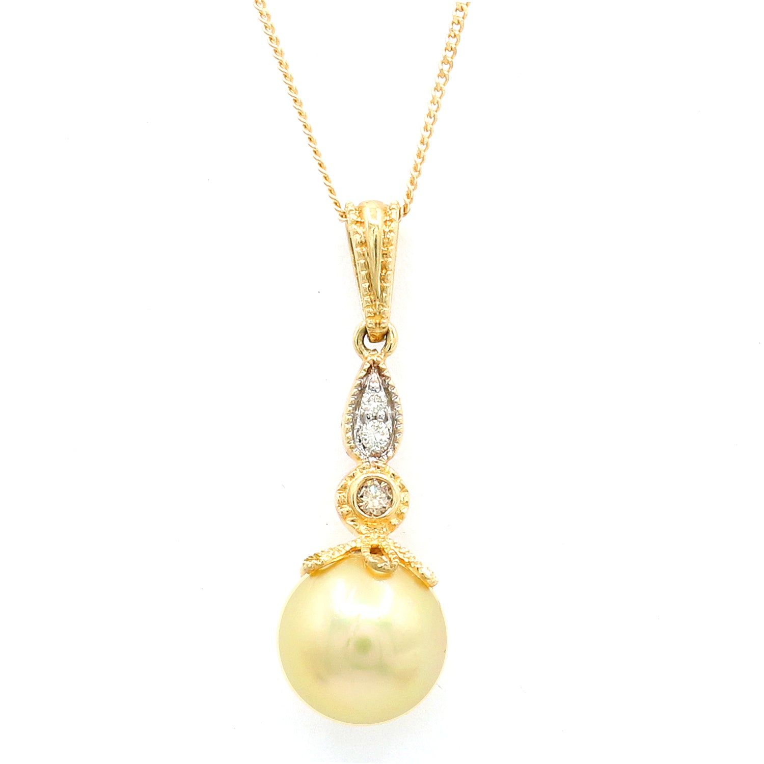 Golden Jewel 14K Yellow Gold Golden Pearl & Diamond Pendant