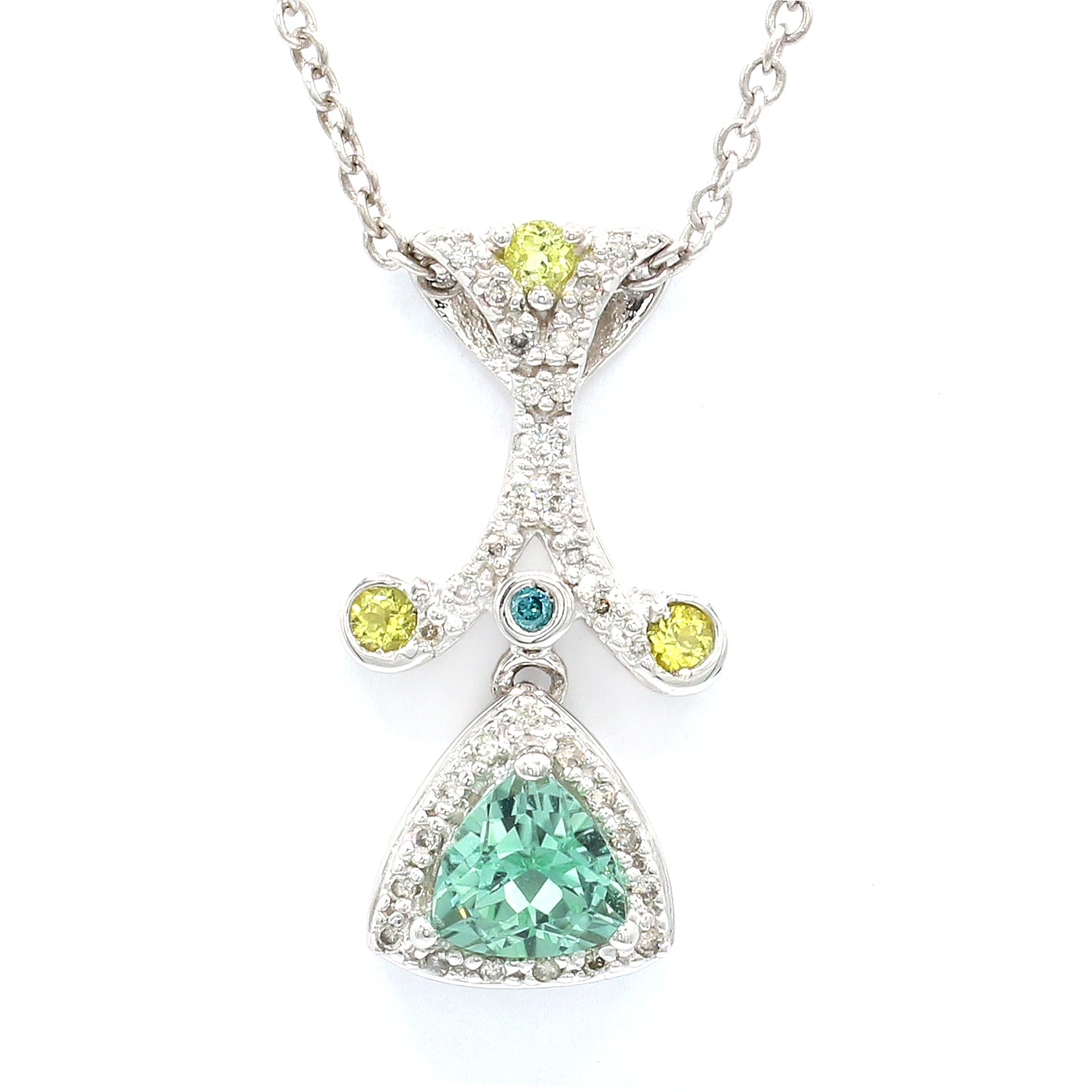 Gems en Vogue Luxe Collection 14K White Gold 1.64ctw Mint Tourmaline & Diamond Pendant