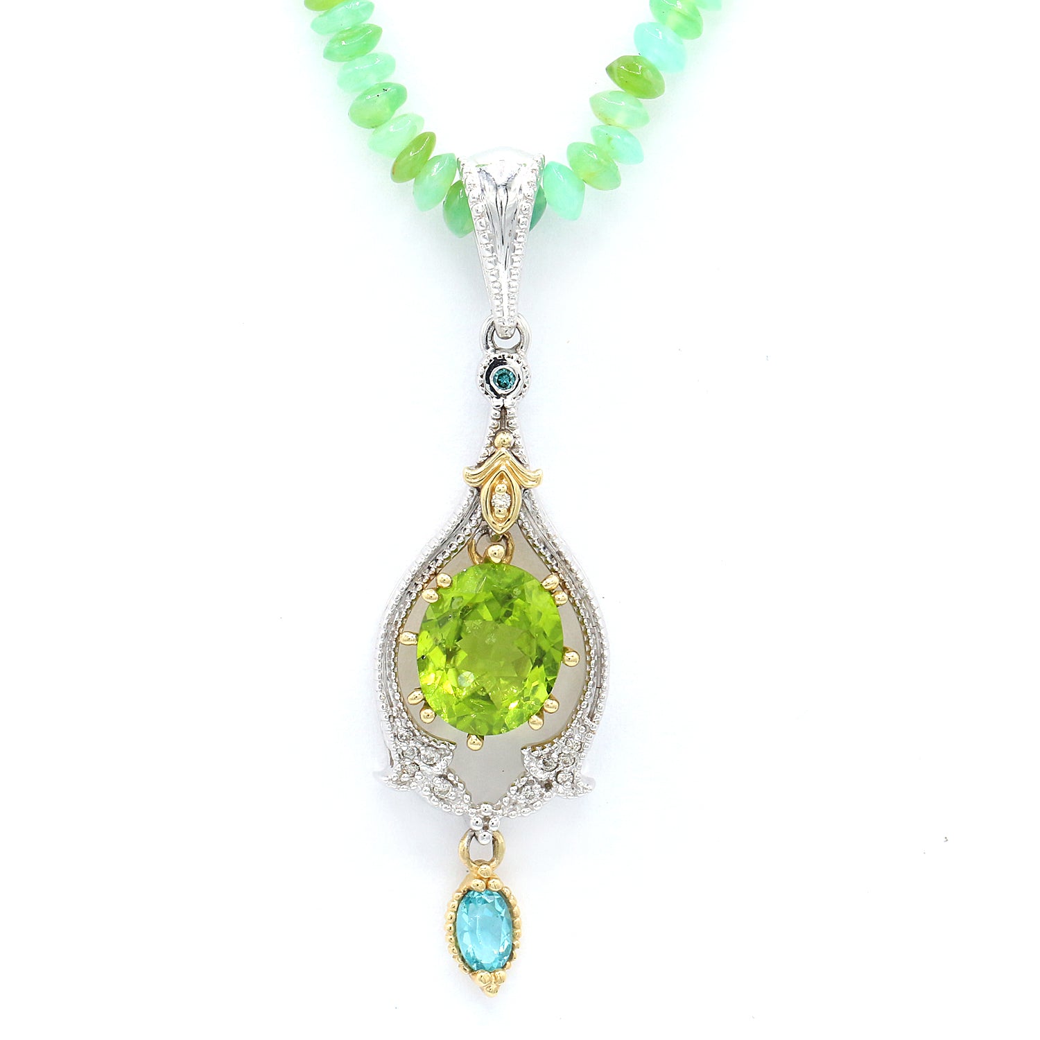 Gems en Vogue Luxe Collection 14K Gold 5.44ctw Peridot, Apatite, Opal & Diamond Pendant