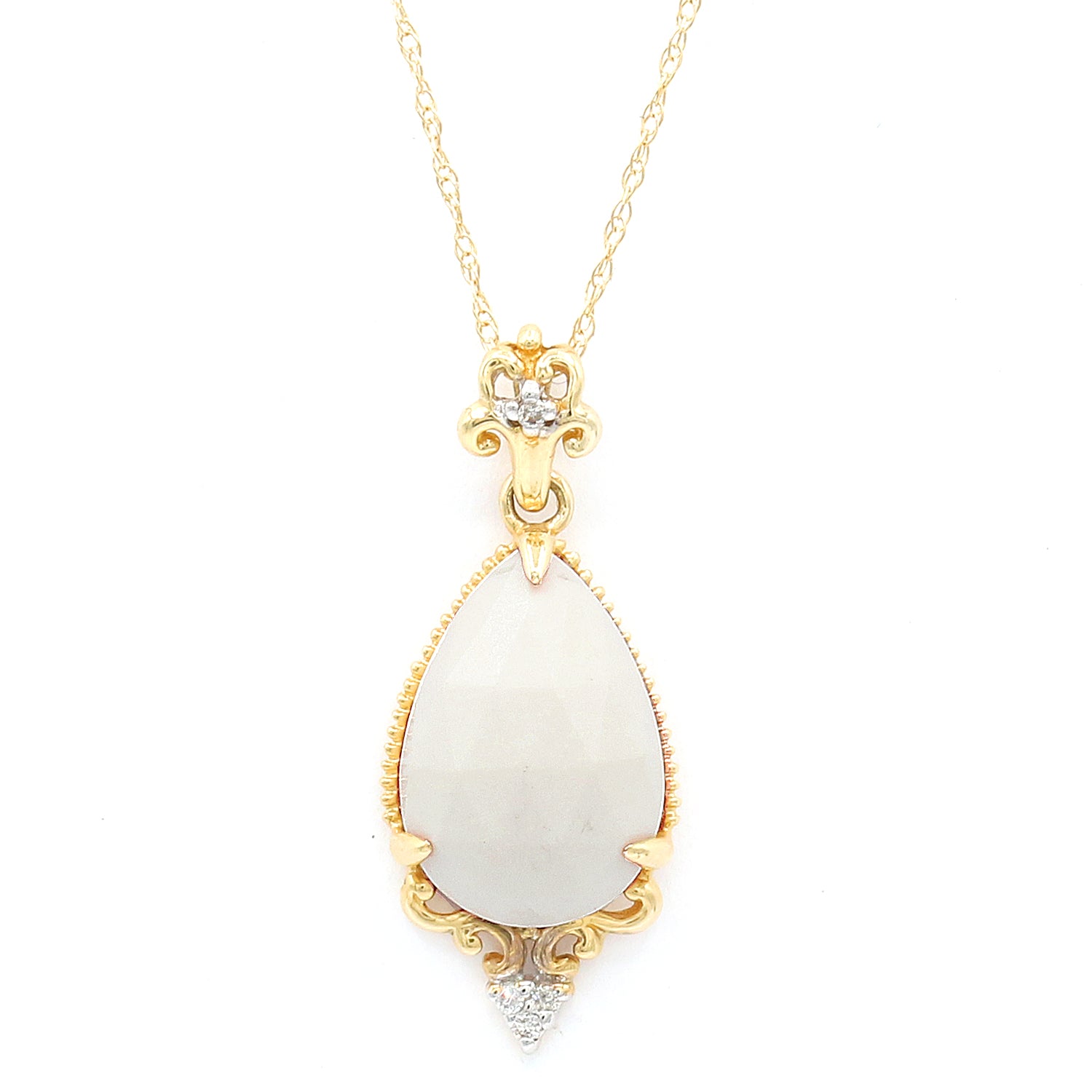 Gems en Vogue 14K Yellow Gold White Agate & Diamond Pendant