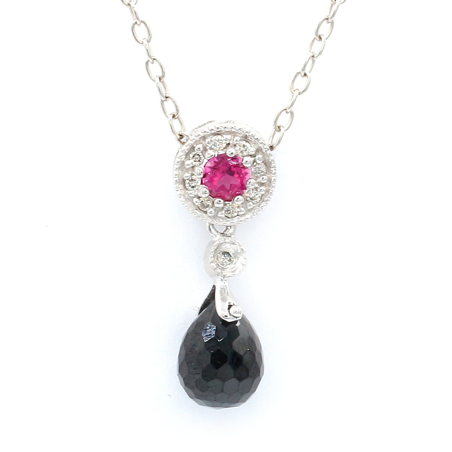 Golden Jewel 14K White Gold 1.99ctw Black Spinel, Rubellite & Diamond Pendant