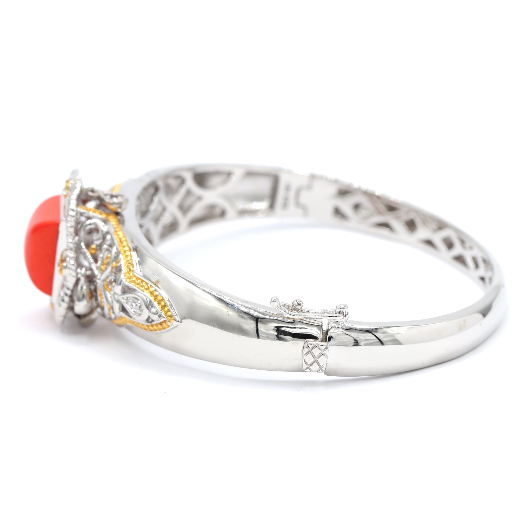Gems en Vogue 24K Palladium Silver Reconstituted Coral, Ruby & Sapphire Bangle Bracelet