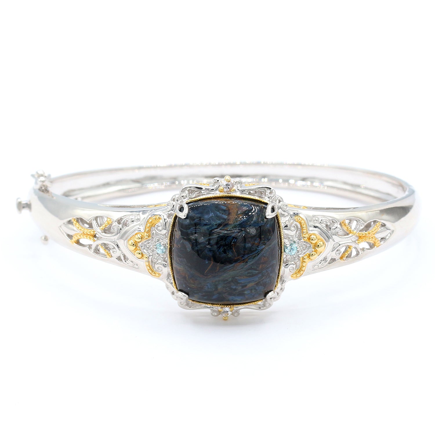 Gems en Vogue Pietersite, Blue Zircon & White Sapphire Bangle Bracelet