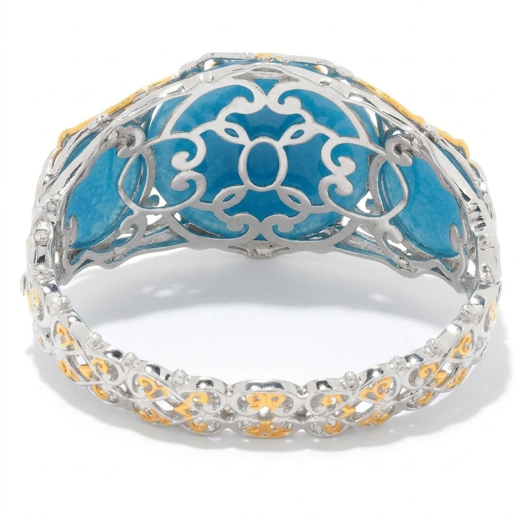 Gems en Vogue 24K Palladium Silver Aqua Blue Chalcedony & Sapphire Bangle Bracelet