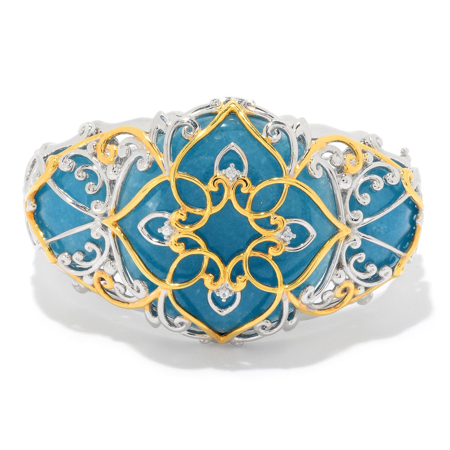 Gems en Vogue 24K Palladium Silver Aqua Blue Chalcedony & Sapphire Bangle Bracelet