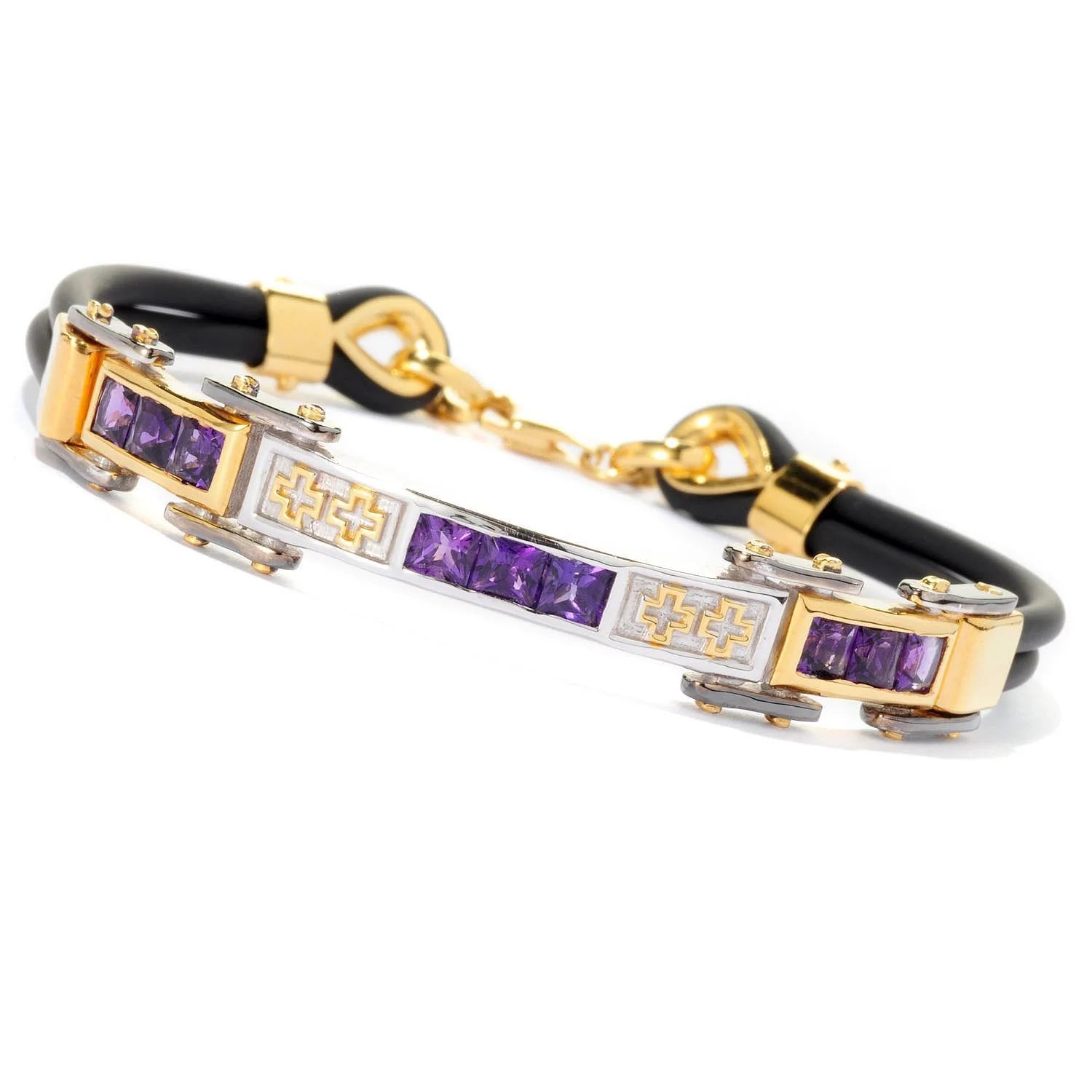 Gems en Vogue Amethyst Double Rubber Cord Men's Bracelet