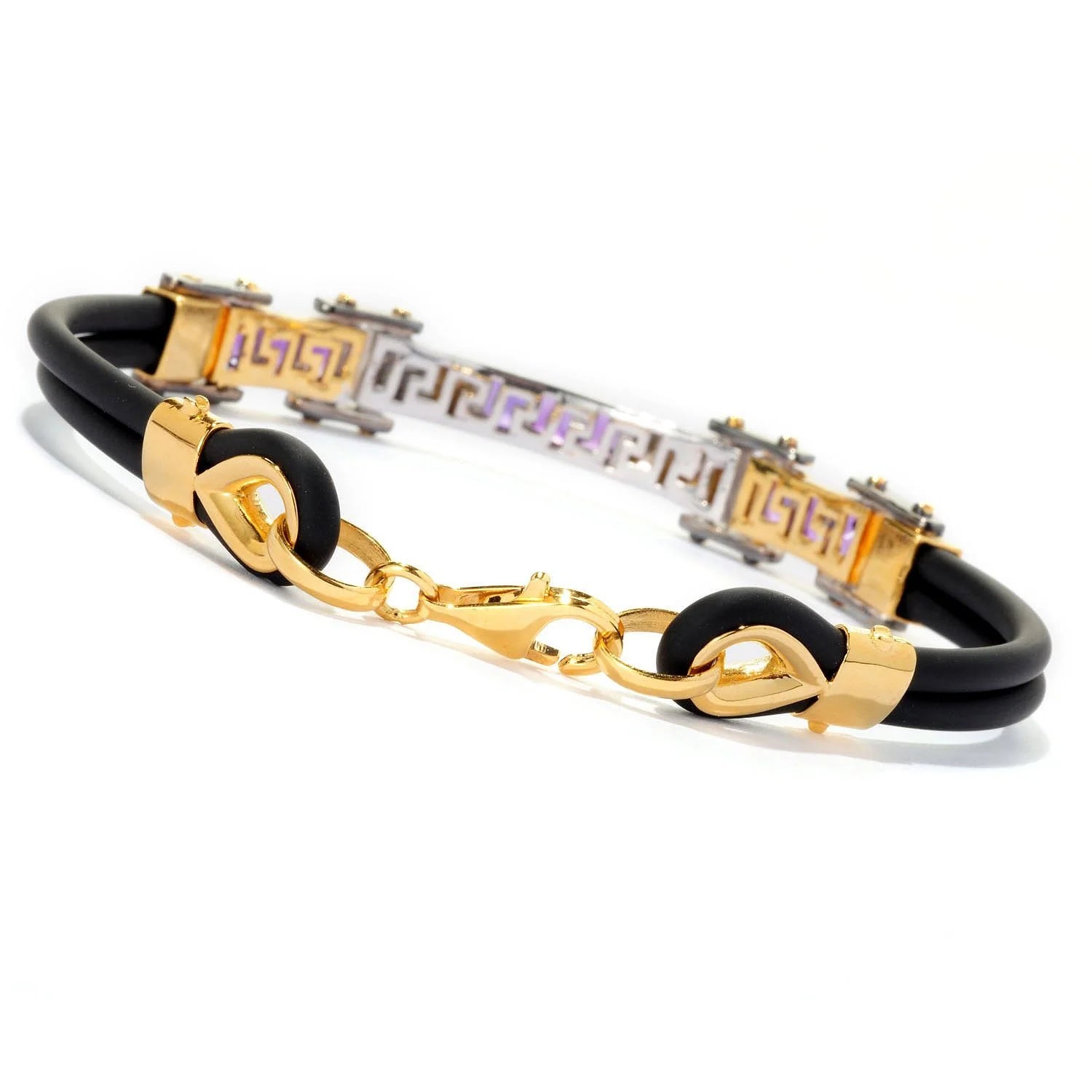 Gems en Vogue Amethyst Double Rubber Cord Men's Bracelet