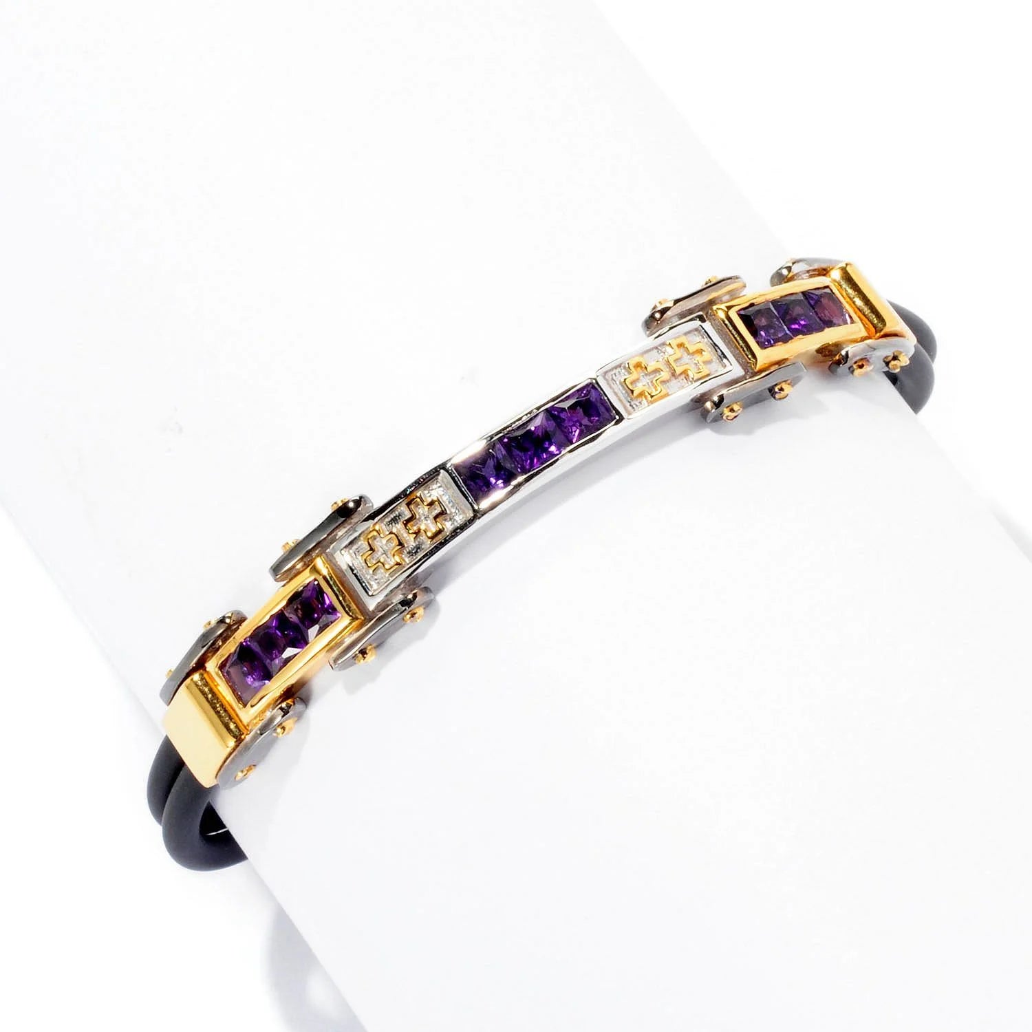 Gems en Vogue Amethyst Double Rubber Cord Men's Bracelet