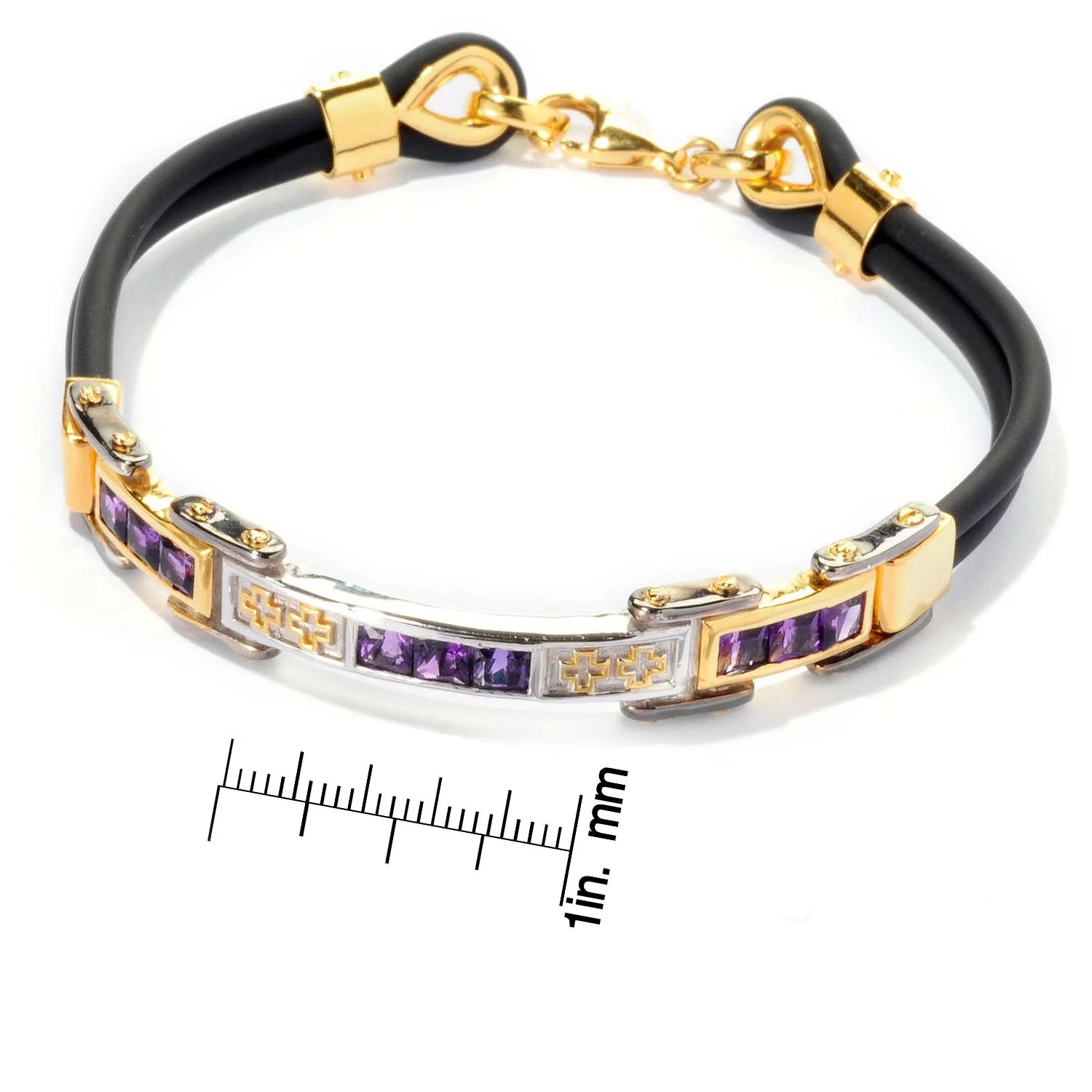 Gems en Vogue Amethyst Double Rubber Cord Men's Bracelet