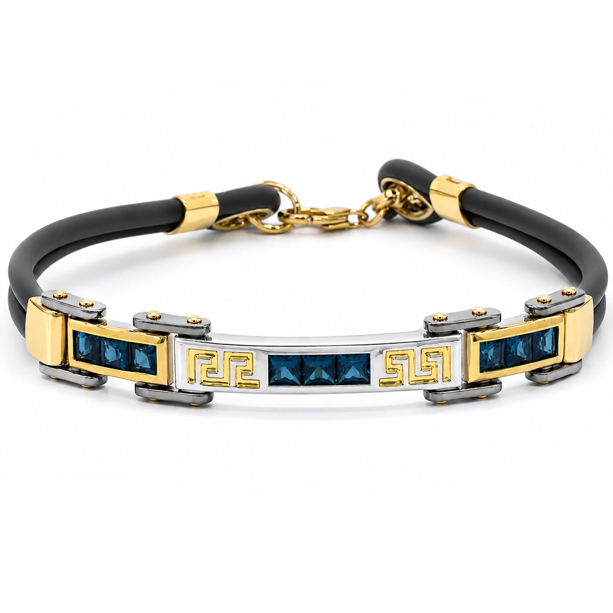 Gems en Vogue 24K Palladium Silver 3.60ctw London Blue Topaz Double Rubber Cord Bracelet
