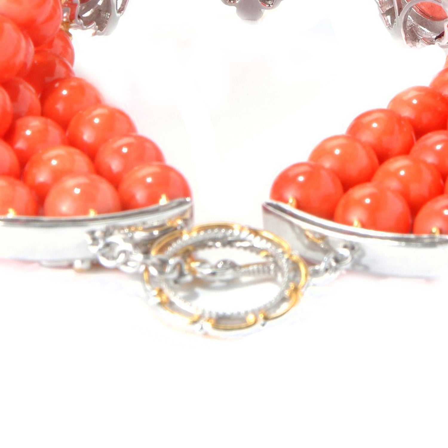 Gems en Vogue One-of-a-kind Shell Cameo, Orange Sapphire & Salmon Coral Bead Lady Portrait Bracelet