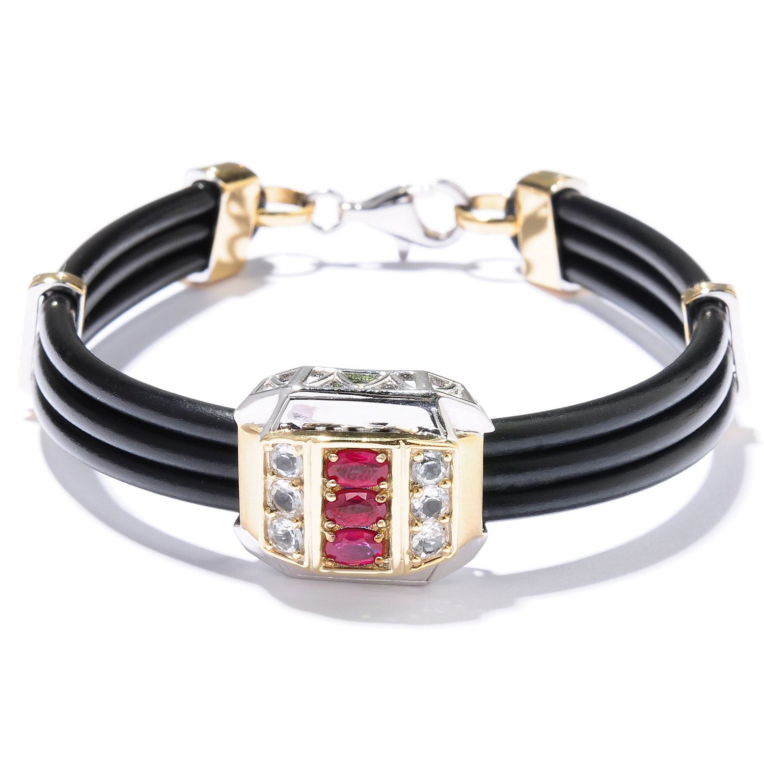 Gems en Vogue 1.41ctw Ruby & White Topaz Rubber Cord Bracelet