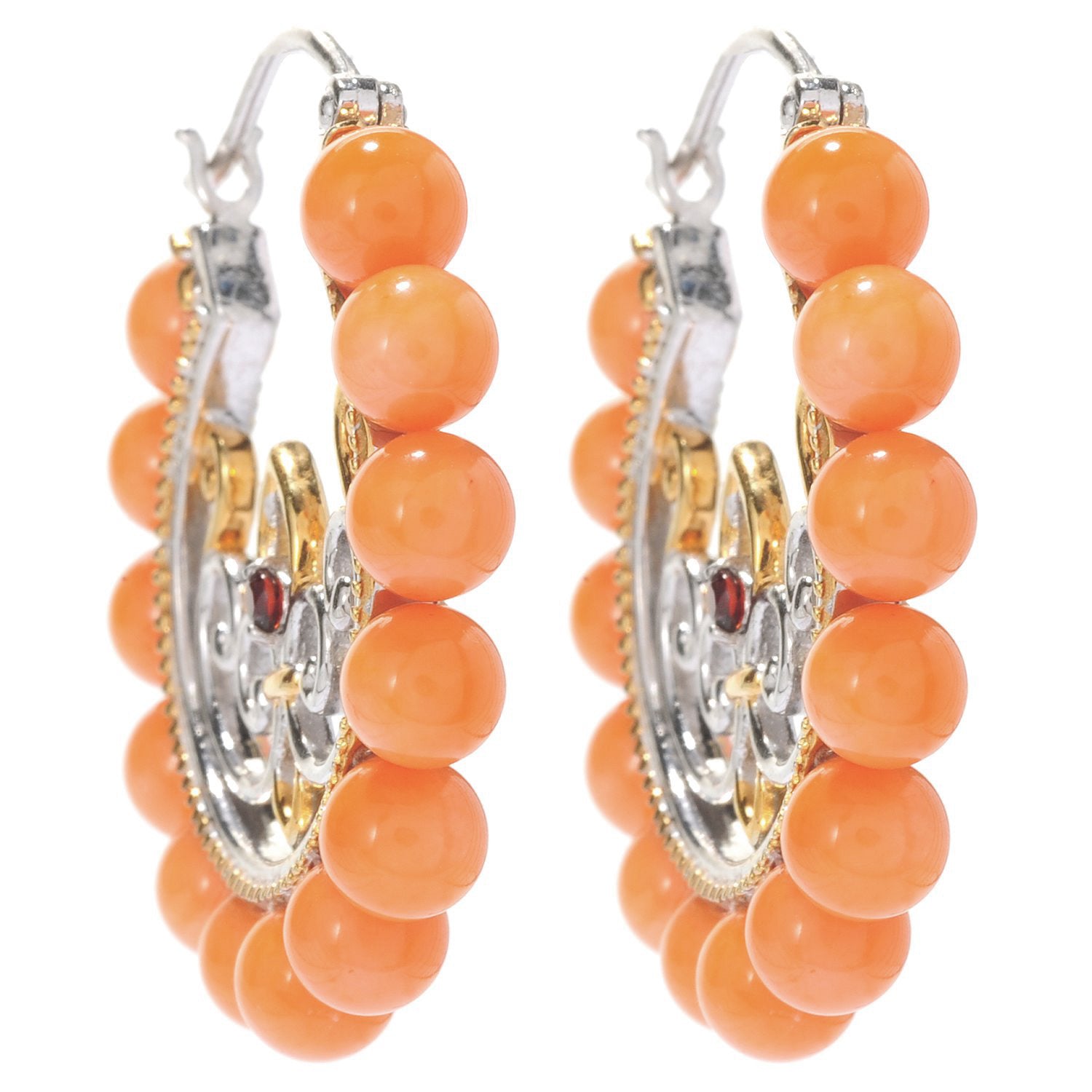 Gems en Vogue Peach Coral & Garnet Hoop Earrings