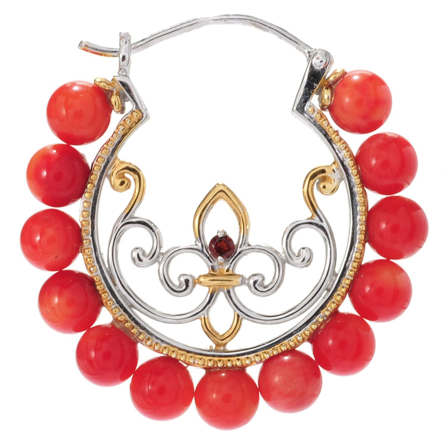 Gems en Vogue Red Coral Bead & Garnet Hoop Earrings